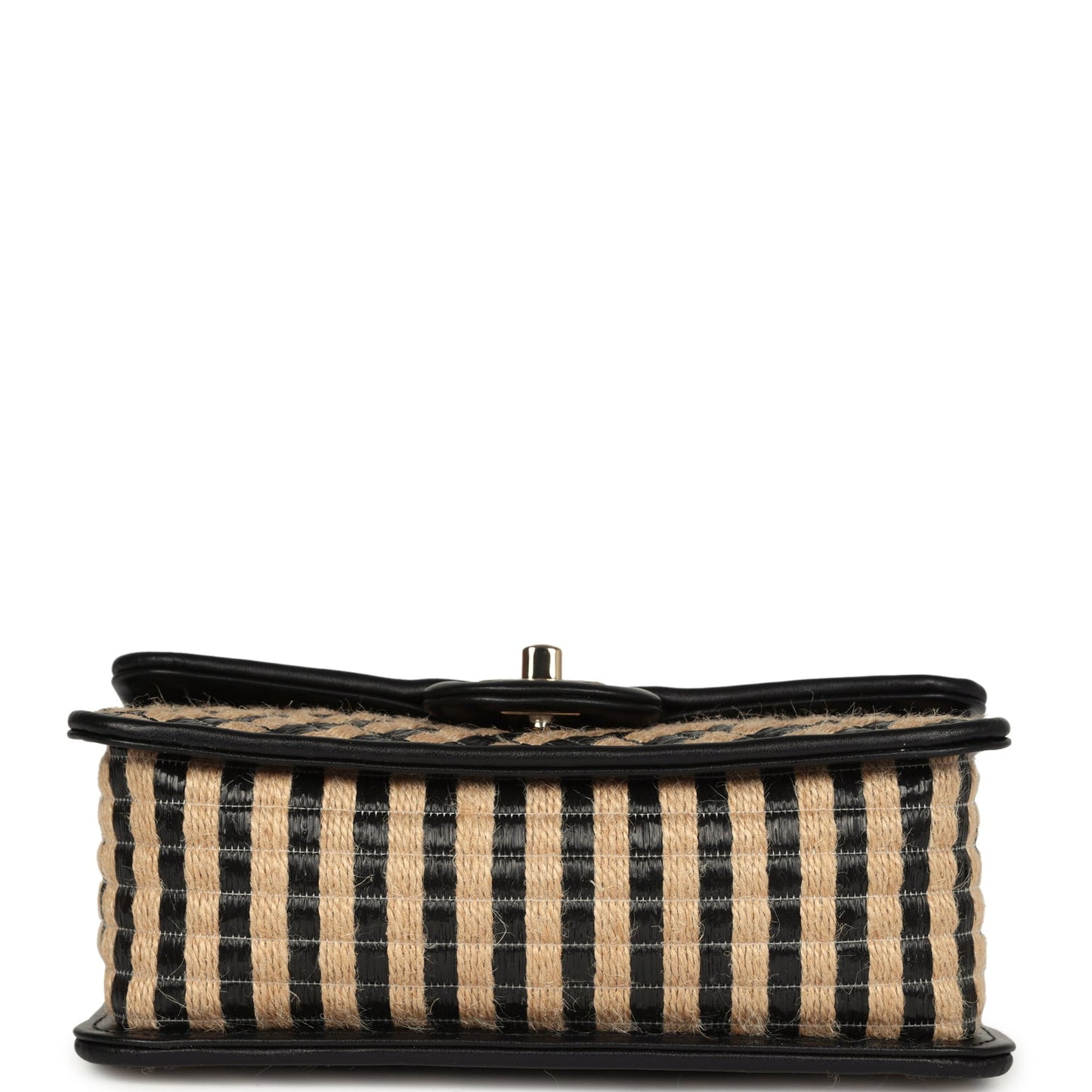 Chanel Small Urban Jungle Flap Beige and Black Stripe Raffia Jute Gold Hardware