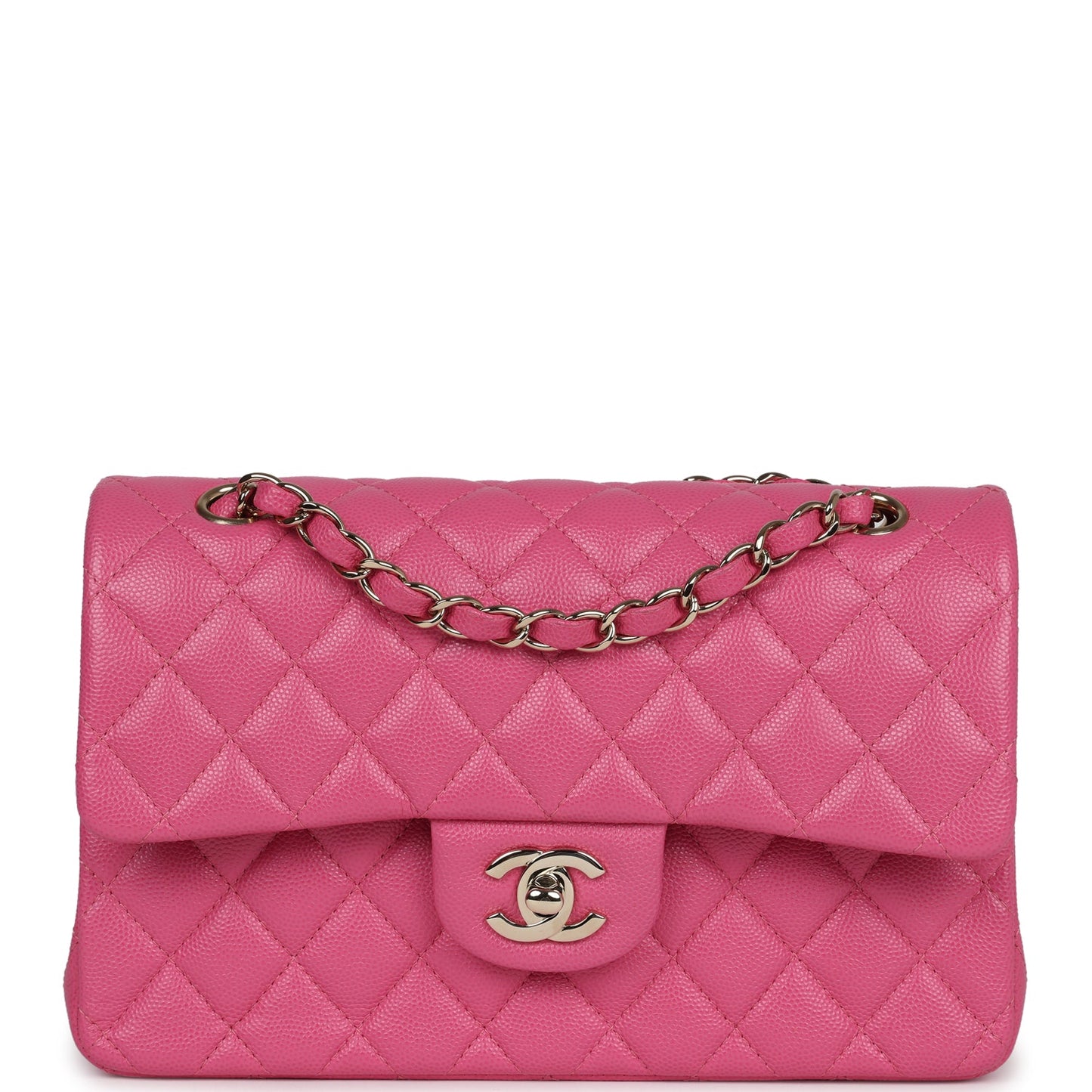 Pre-owned Chanel Small Classic Double Flap Dark Pink Caviar Light Gold Hardware - Bob Flawless Skincare 