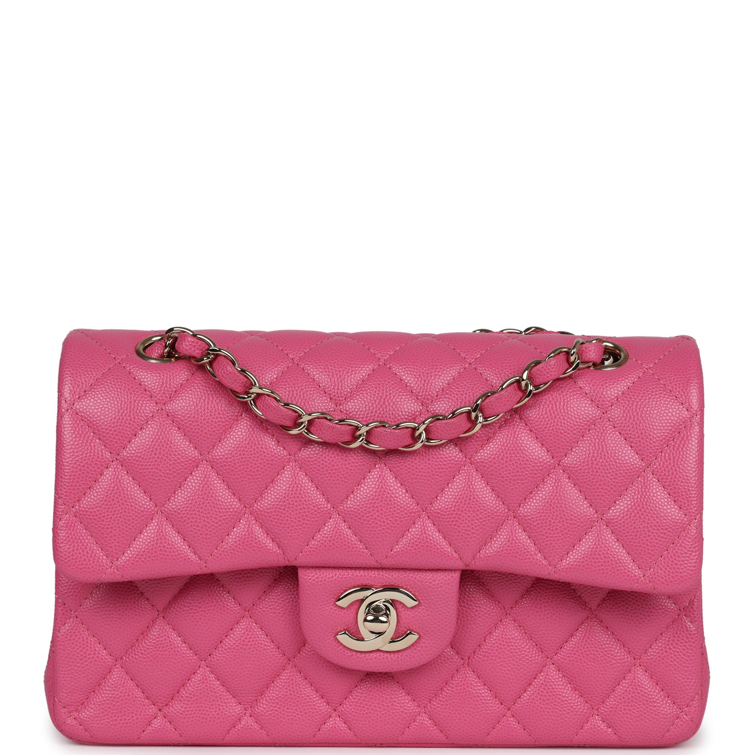 Pre-owned Chanel Small Classic Double Flap Dark Pink Caviar Light Gold Hardware - Bob Flawless Skincare 