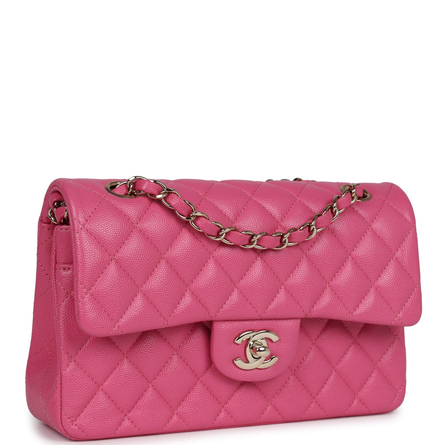 Pre-owned Chanel Small Classic Double Flap Dark Pink Caviar Light Gold Hardware - Bob Flawless Skincare 