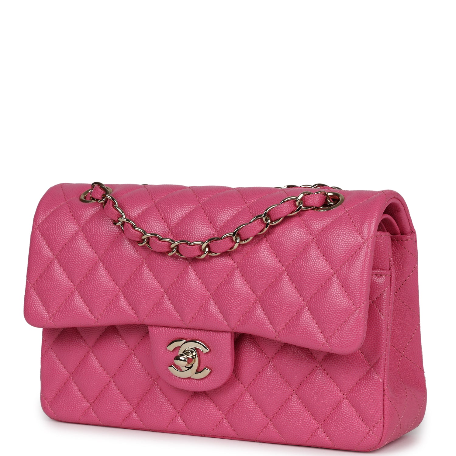 Pre-owned Chanel Small Classic Double Flap Dark Pink Caviar Light Gold Hardware - Bob Flawless Skincare 