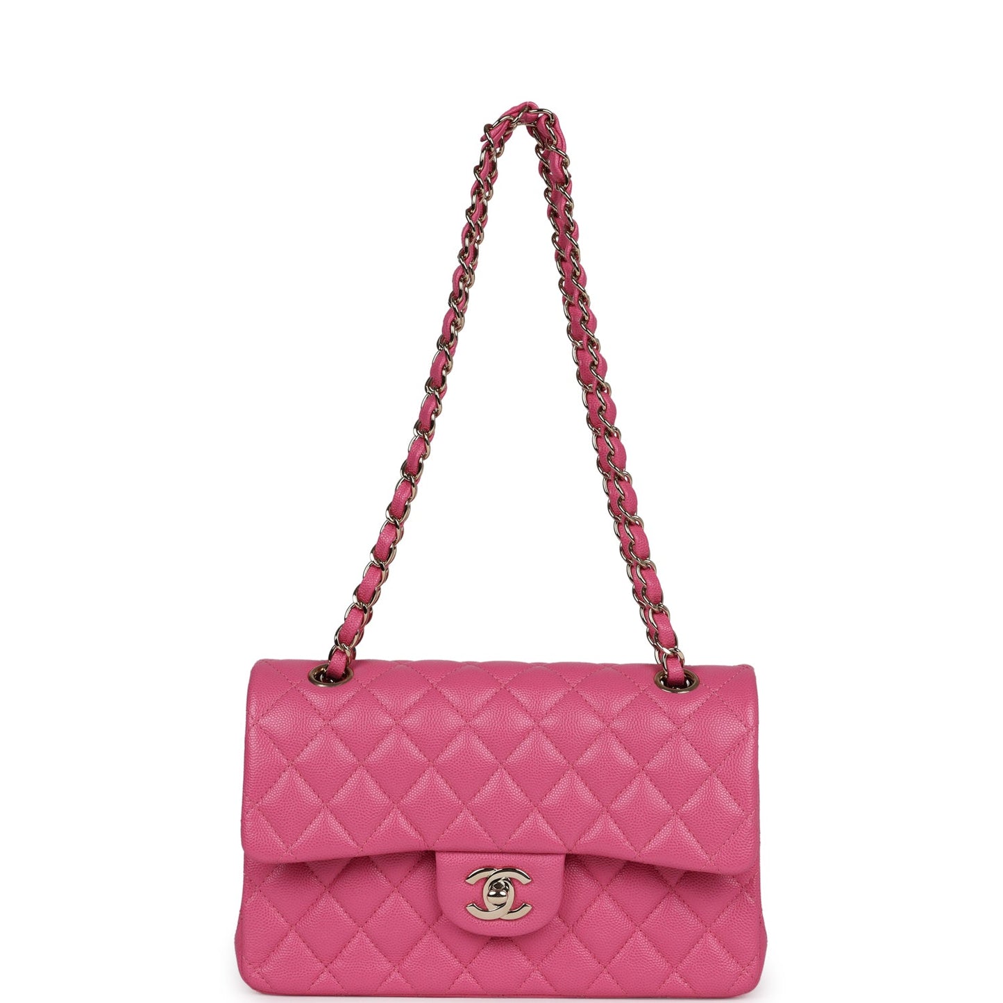 Pre-owned Chanel Small Classic Double Flap Dark Pink Caviar Light Gold Hardware - Bob Flawless Skincare 