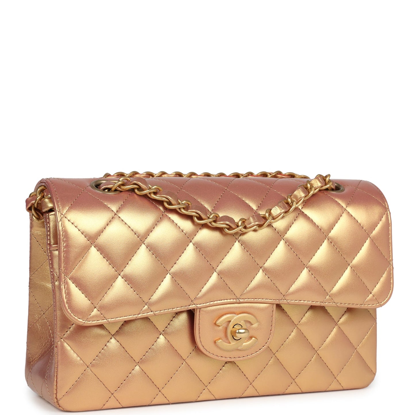 Chanel Small Classic Double Flap Gold Metallic Calfskin Antique Gold Hardware - Bob Flawless Skincare 