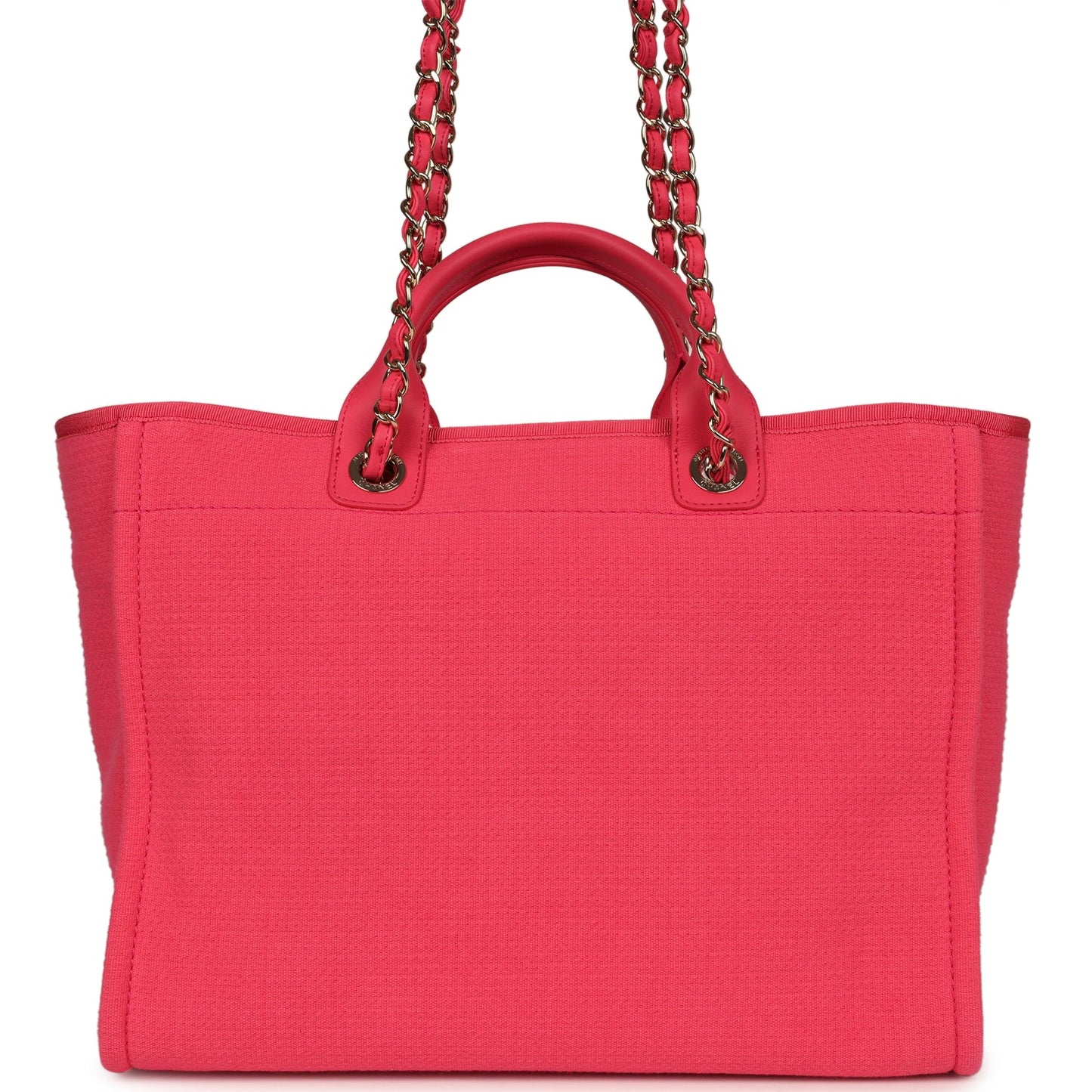 Chanel Medium Deauville Shopping Tote Hot Pink Canvas Light Gold Hardware