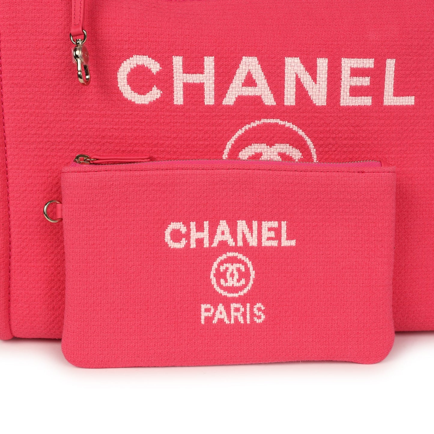 Chanel Medium Deauville Shopping Tote Hot Pink Canvas Light Gold Hardware