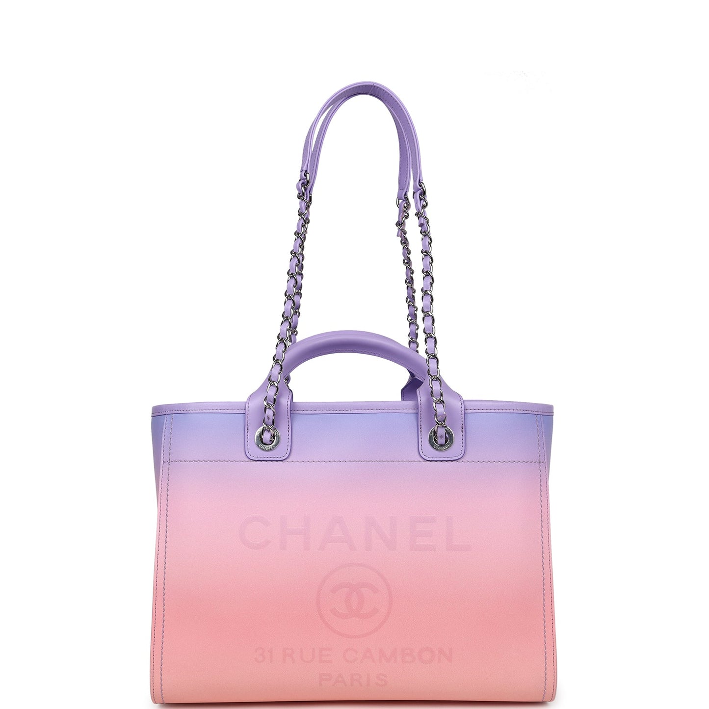 Chanel Small Deauville Shopping Tote Pink and Purple Ombre Calfskin Silver Hardware - Bob Flawless Skincare 