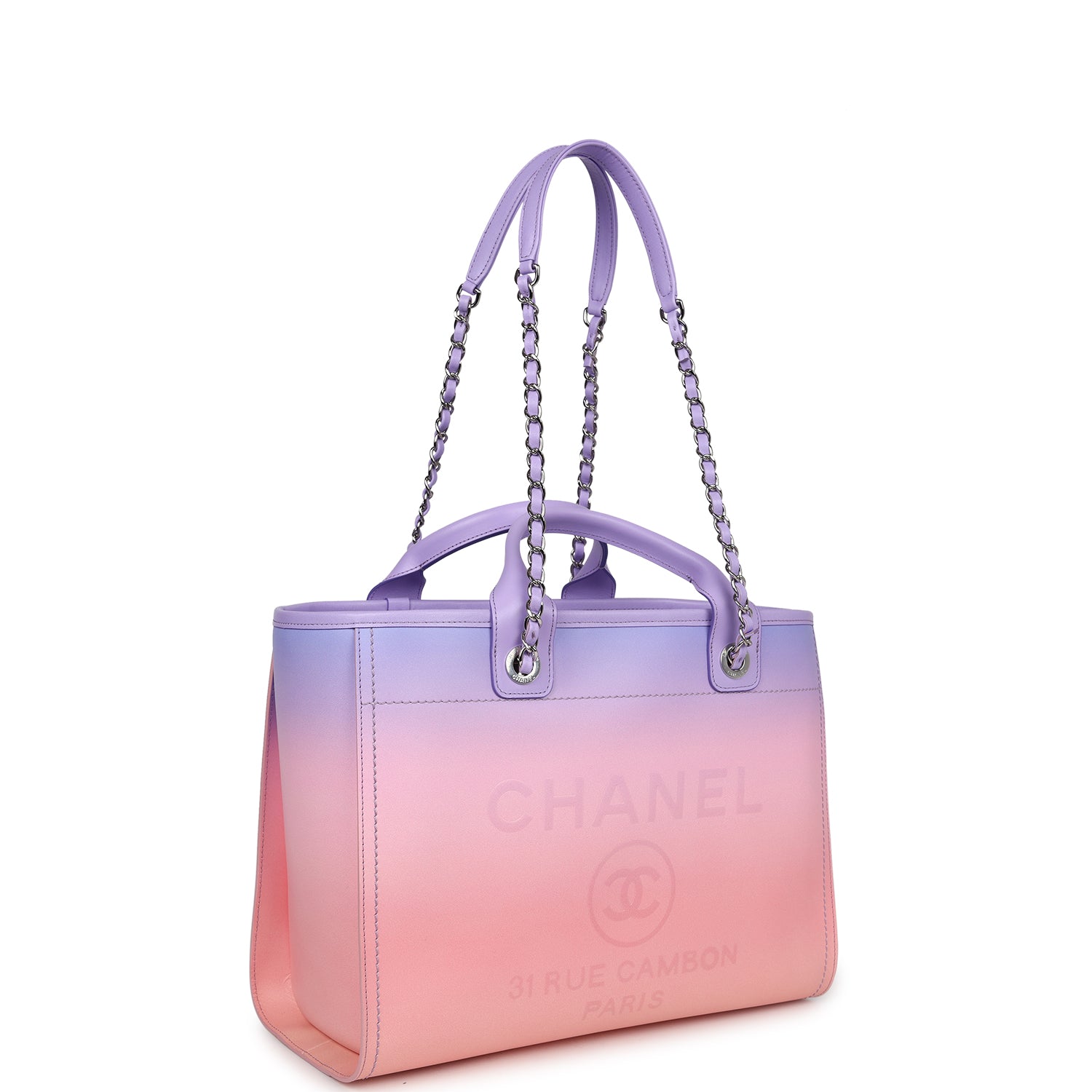 Chanel Small Deauville Shopping Tote Pink and Purple Ombre Calfskin Silver Hardware - Bob Flawless Skincare 