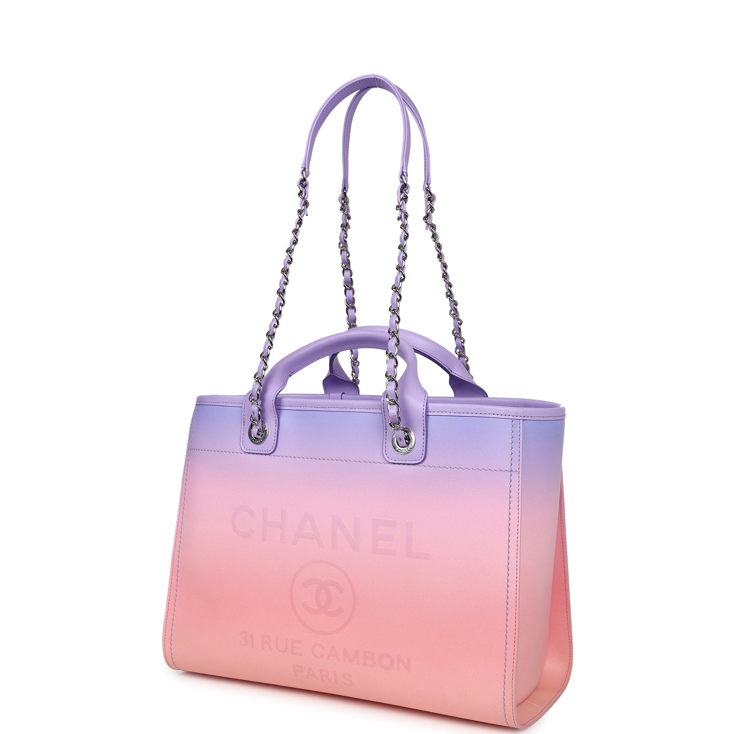 Chanel Small Deauville Shopping Tote Pink and Purple Ombre Calfskin Silver Hardware - Bob Flawless Skincare 