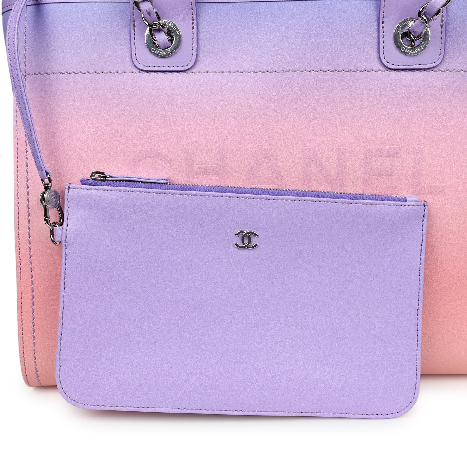 Chanel Small Deauville Shopping Tote Pink and Purple Ombre Calfskin Silver Hardware - Bob Flawless Skincare 