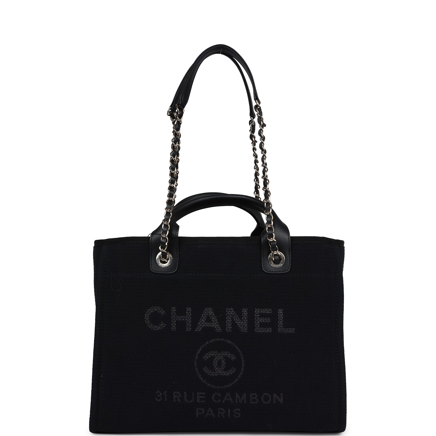 Chanel Small Deauville Shopping Bag Black Canvas Light Gold Hardware - Bob Flawless Skincare 