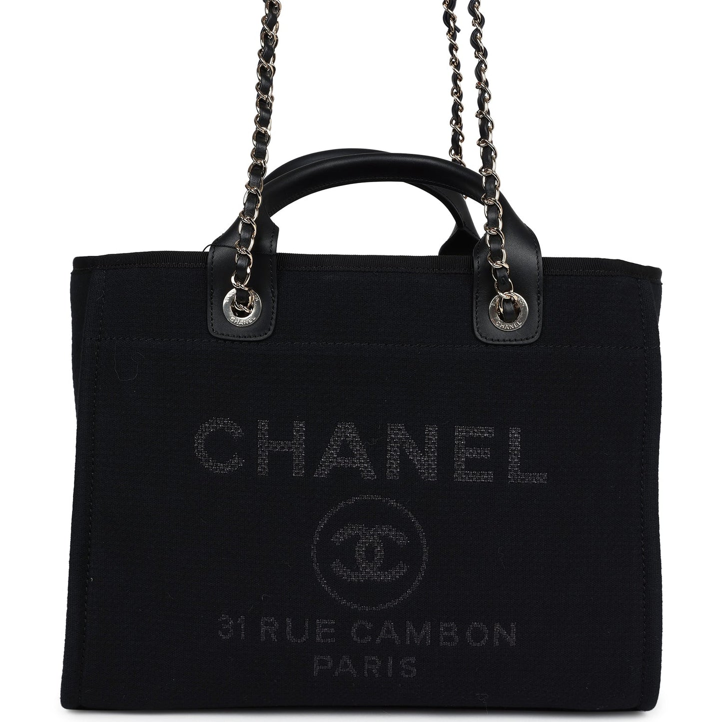 Chanel Small Deauville Shopping Bag Black Canvas Light Gold Hardware - Bob Flawless Skincare 