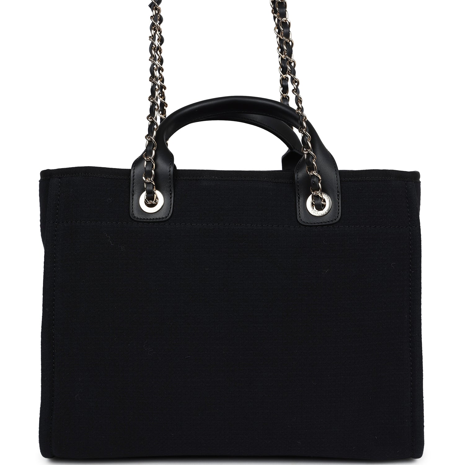 Chanel Small Deauville Shopping Bag Black Canvas Light Gold Hardware - Bob Flawless Skincare 