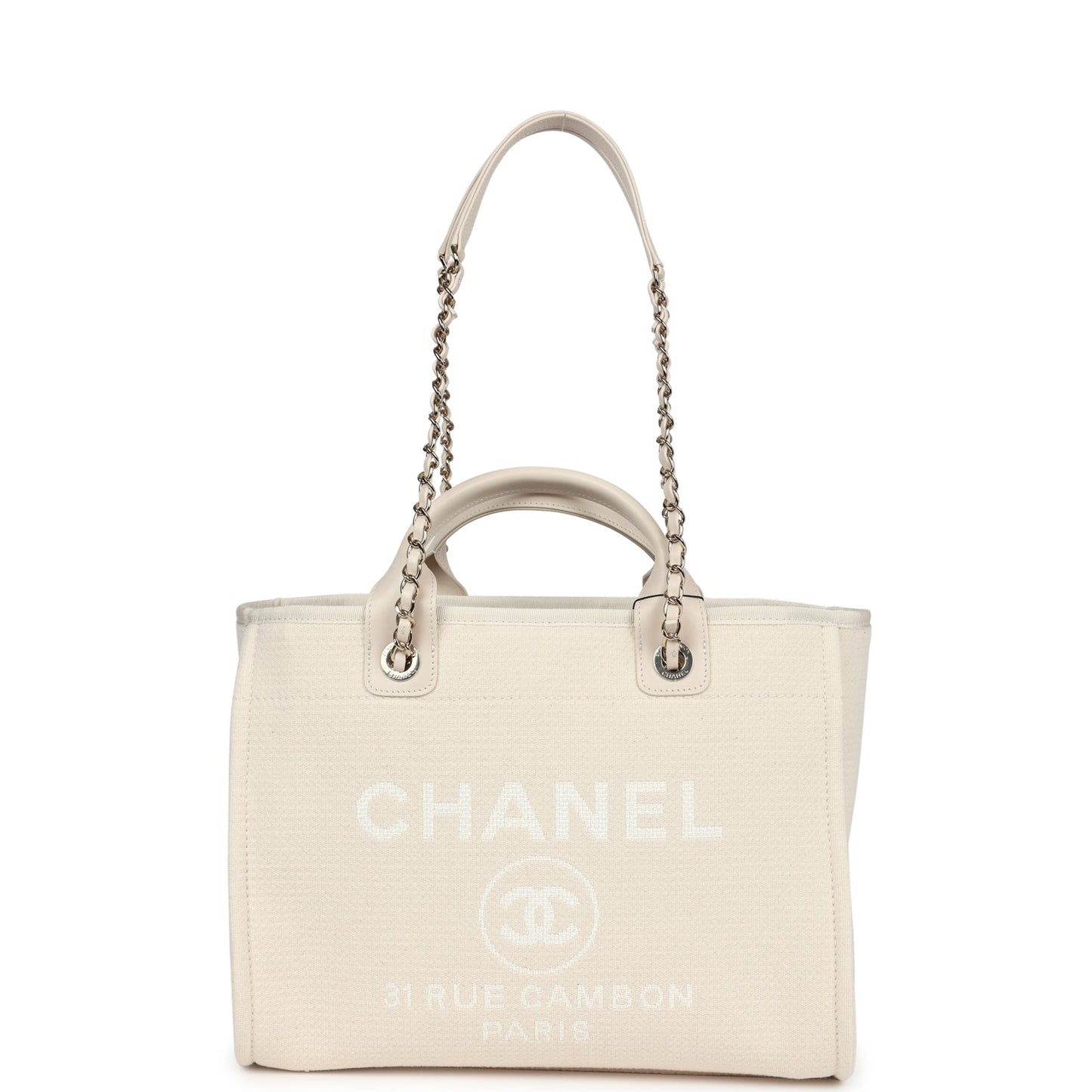 Chanel Small Deauville Shopping Tote Ivory Canvas Light Gold Hardware - Bob Flawless Skincare 