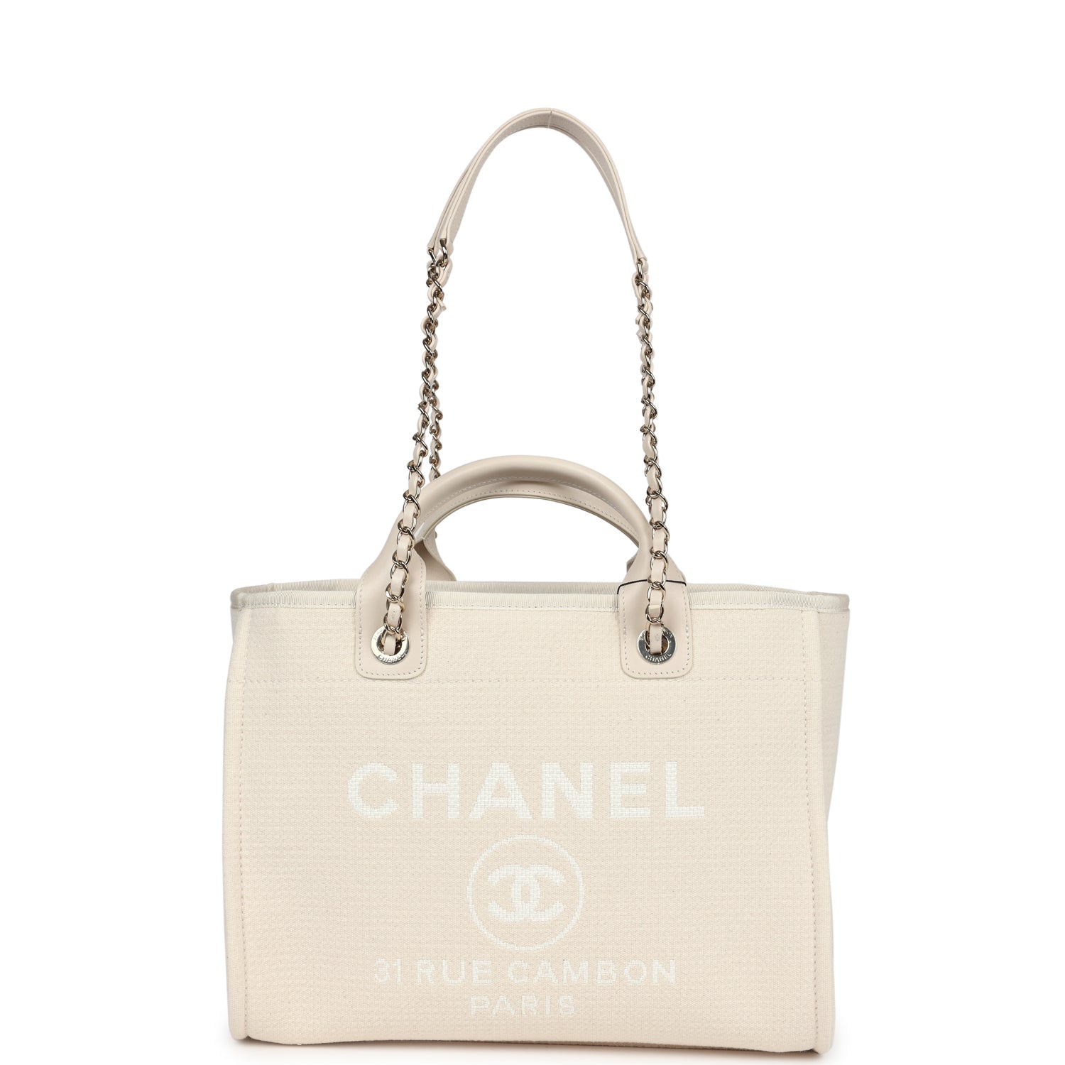 Chanel Small Deauville Shopping Tote Ivory Canvas Light Gold Hardware - Bob Flawless Skincare 