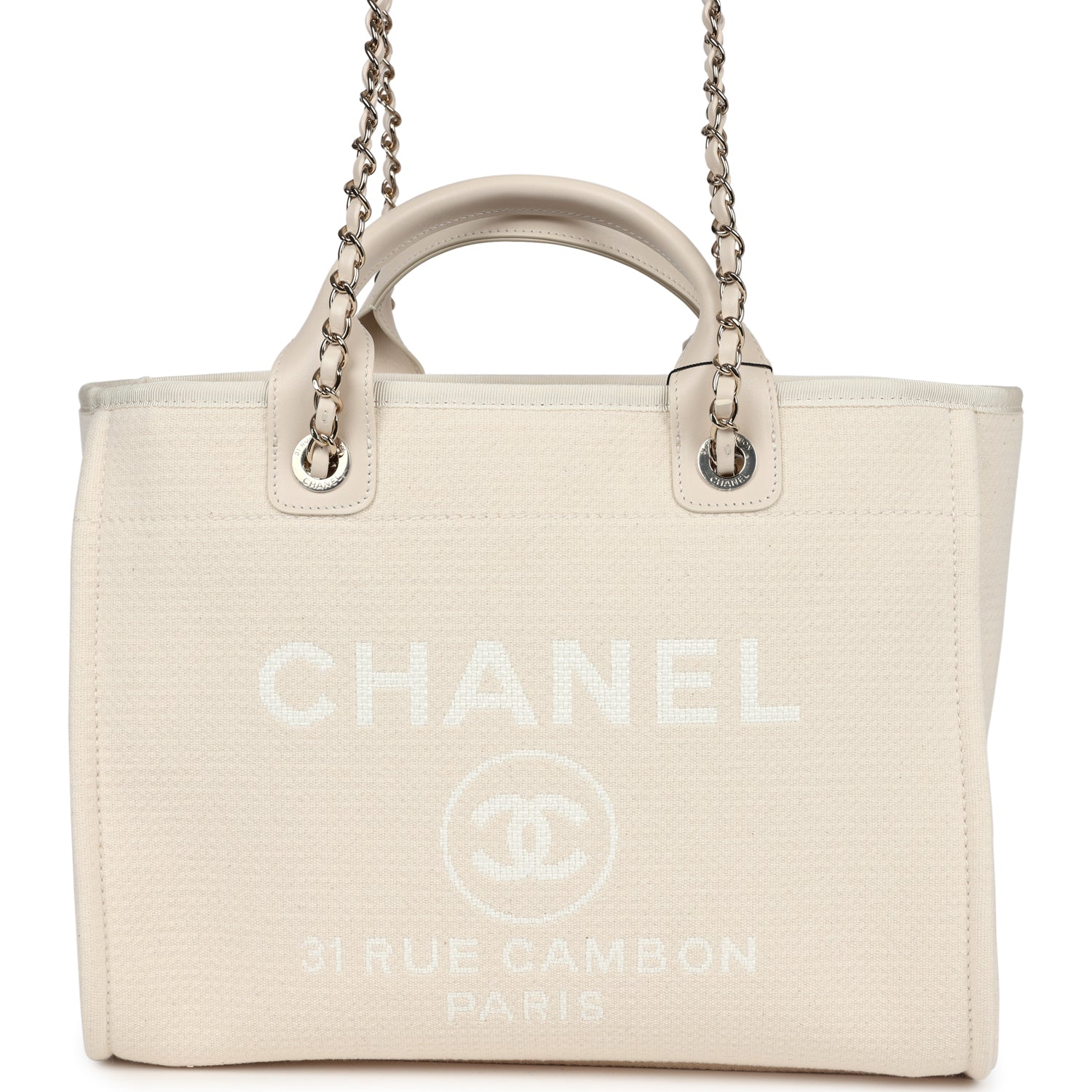 Chanel Small Deauville Shopping Tote Ivory Canvas Light Gold Hardware - Bob Flawless Skincare 