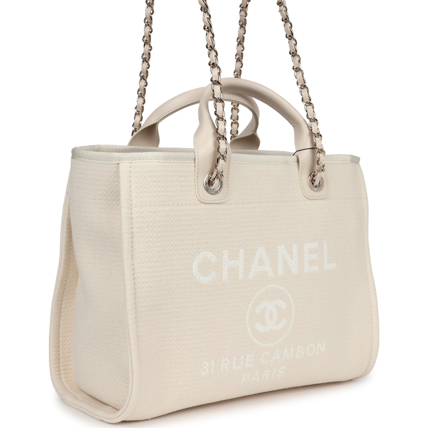 Chanel Small Deauville Shopping Tote Ivory Canvas Light Gold Hardware - Bob Flawless Skincare 