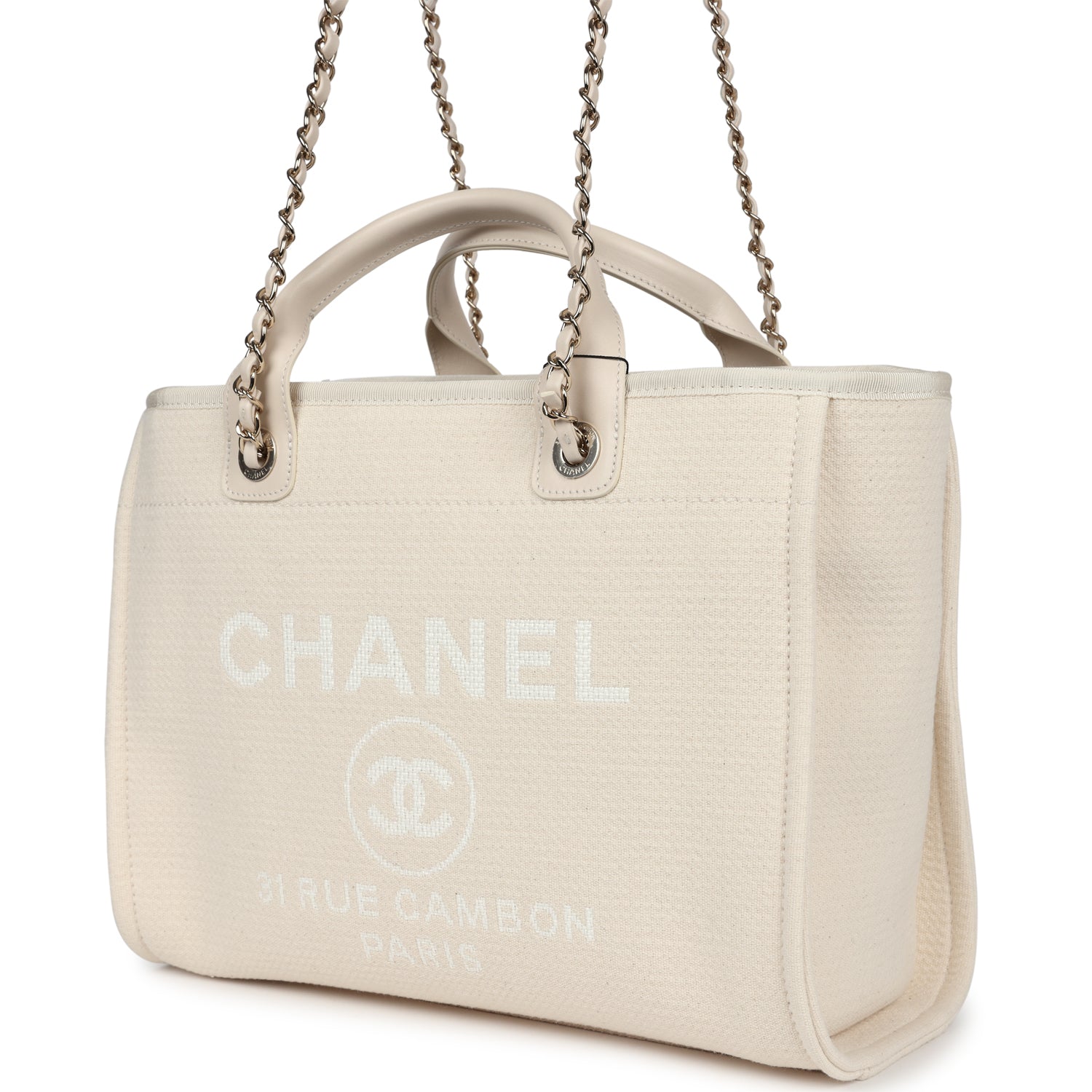 Chanel Small Deauville Shopping Tote Ivory Canvas Light Gold Hardware - Bob Flawless Skincare 