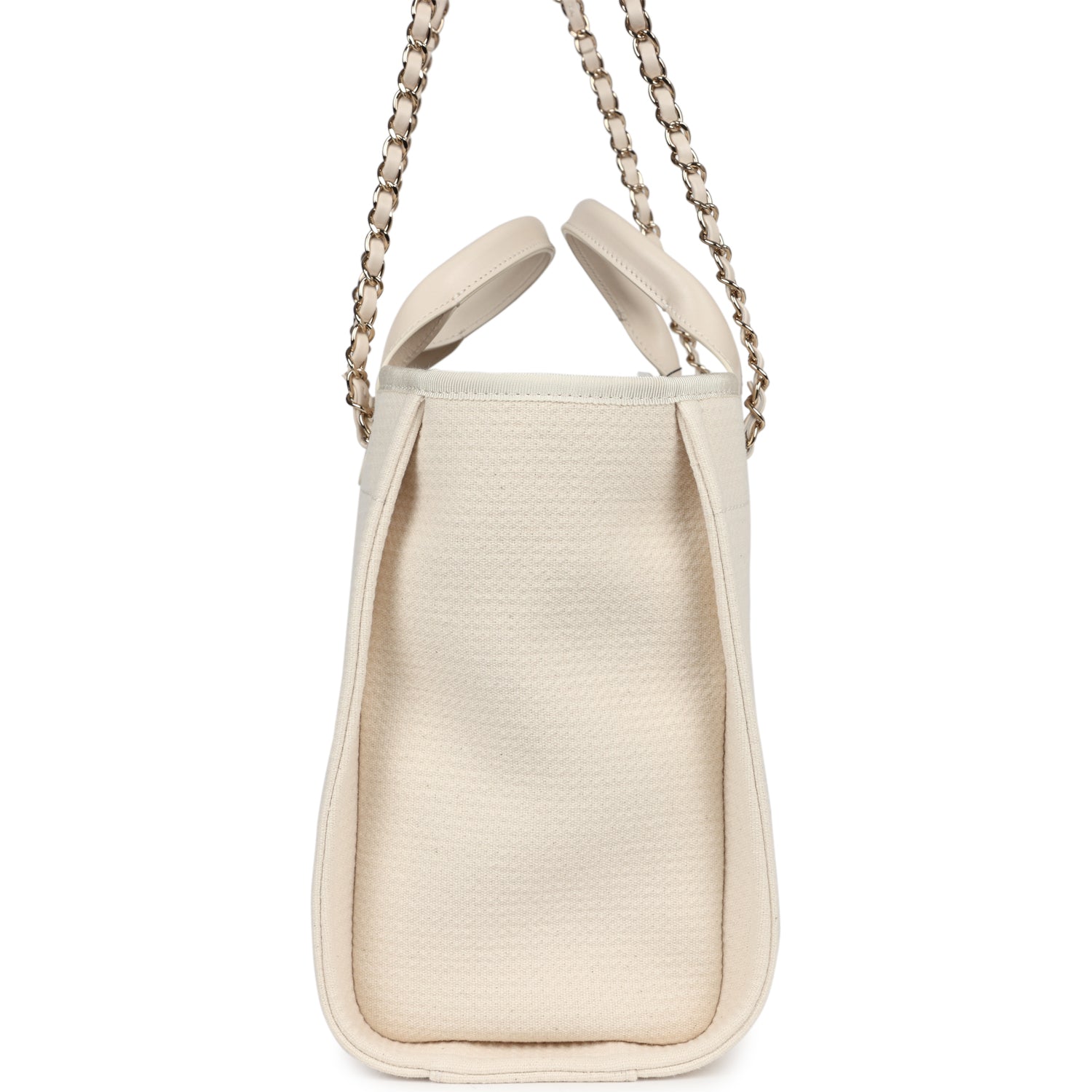 Chanel Small Deauville Shopping Tote Ivory Canvas Light Gold Hardware - Bob Flawless Skincare 