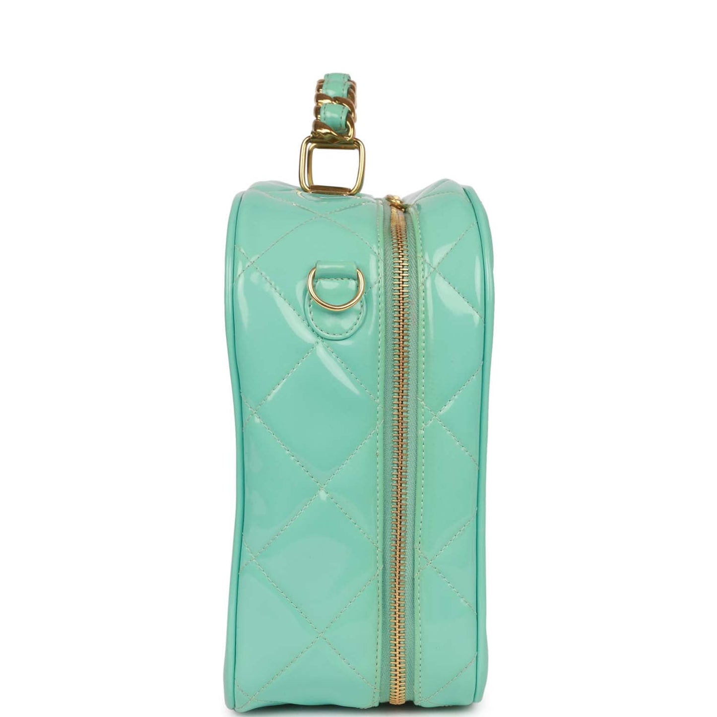 Vintage Chanel Vanity Case Bag Turquoise Patent Gold Hardware