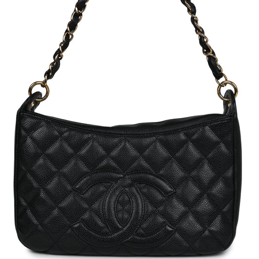 Vintage Chanel Timeless CC Hobo Bag Black Caviar Gold Hardware