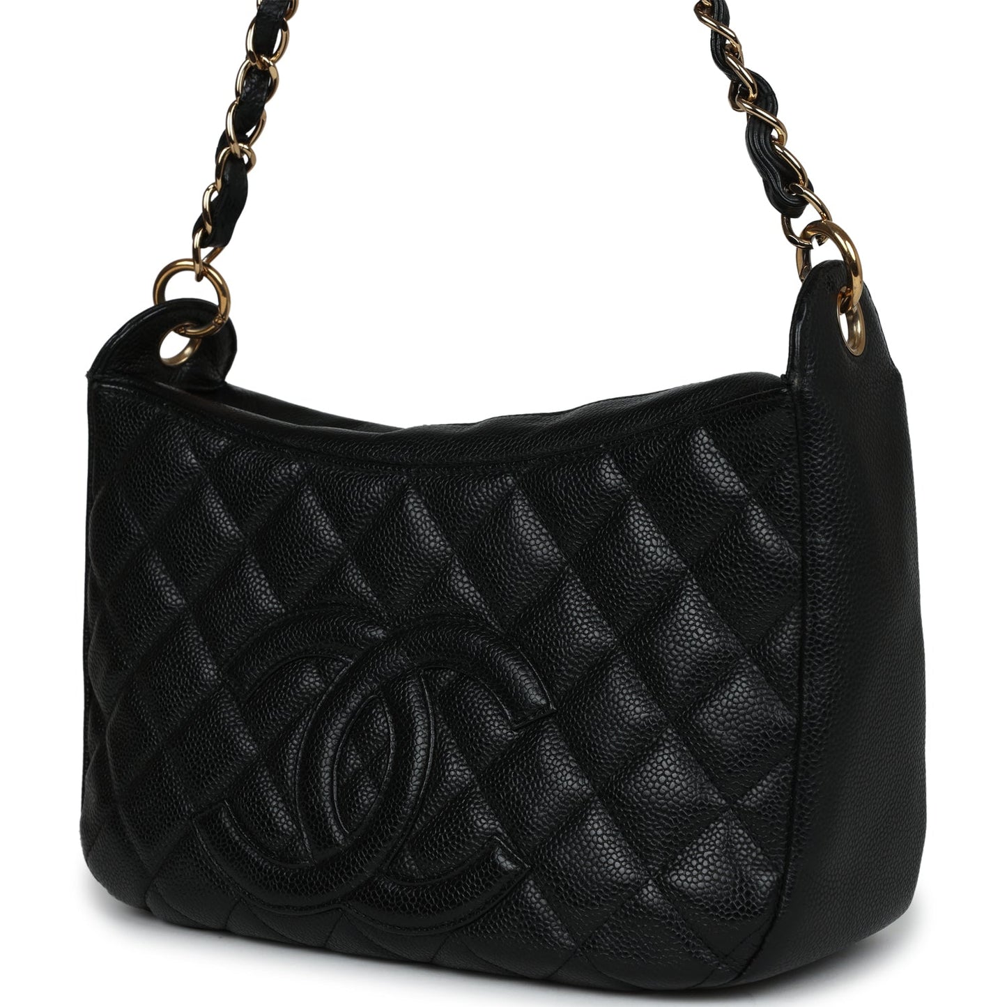 Vintage Chanel Timeless CC Hobo Bag Black Caviar Gold Hardware