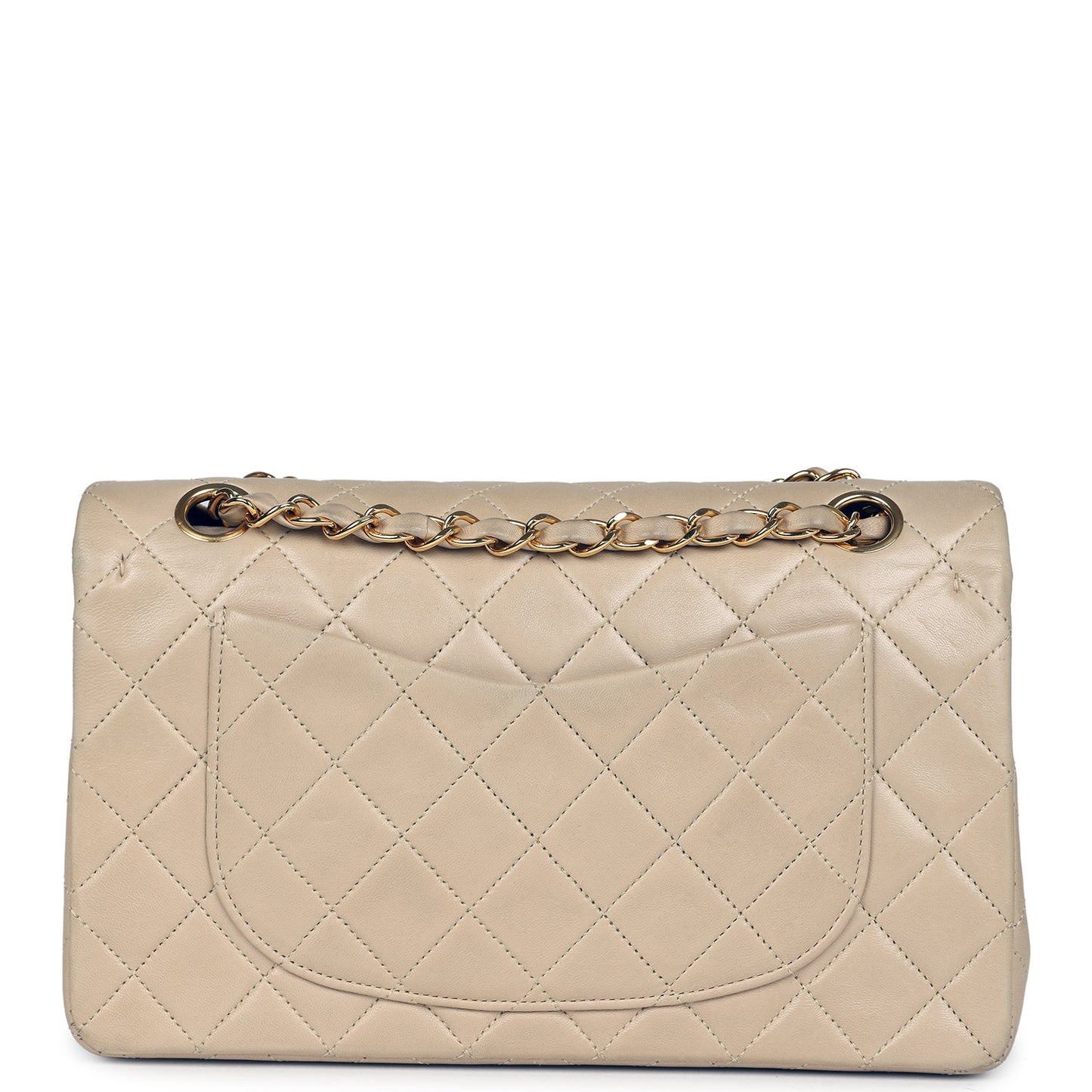 Vintage Chanel Small Classic Double Flap Beige Lambskin Gold Hardware