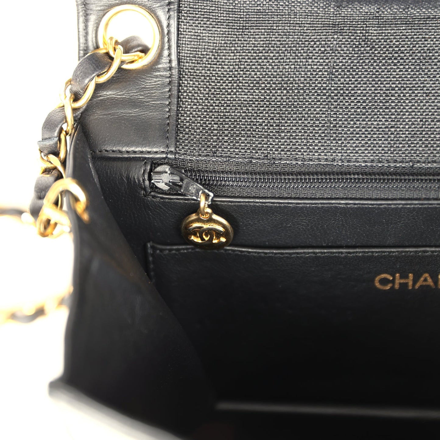 Vintage Chanel Vertical Border Flap Bag Black Linen and Lambskin Gold Hardware