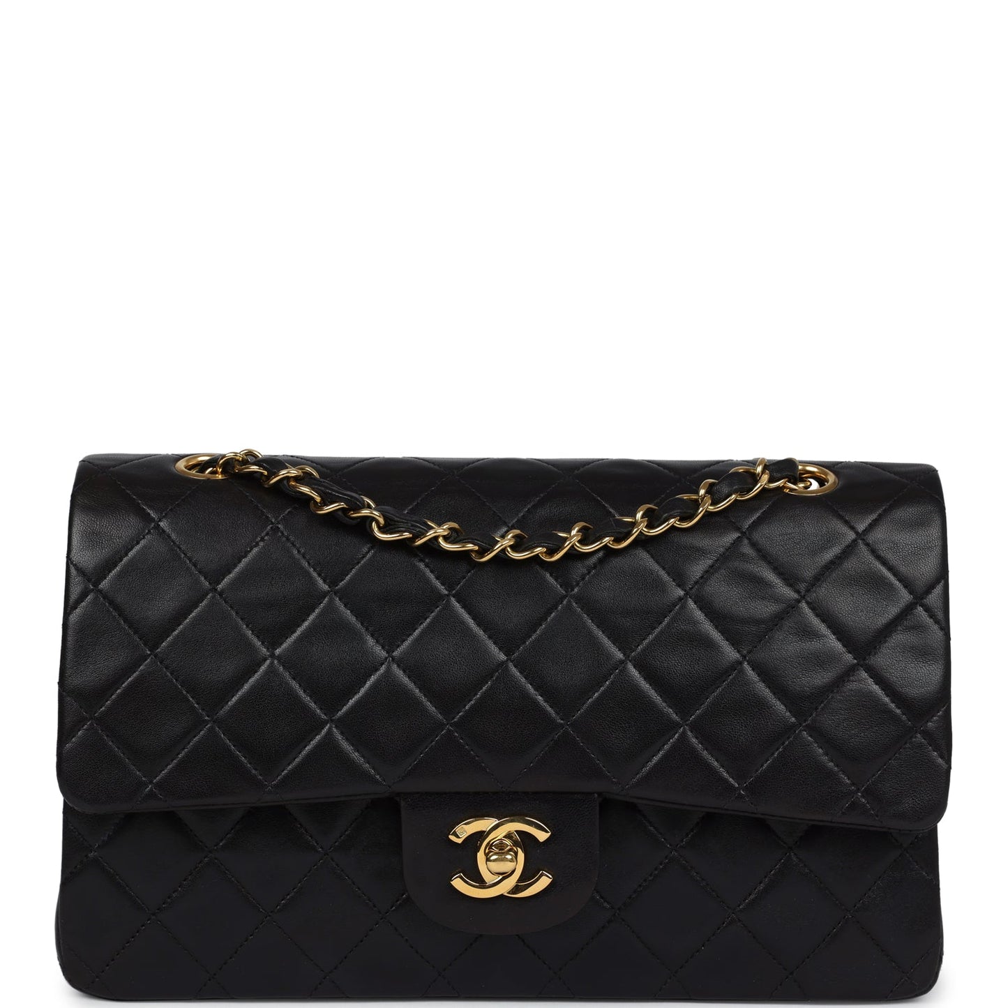 Vintage Chanel Medium Classic Double Flap Black Lambskin Gold Hardware