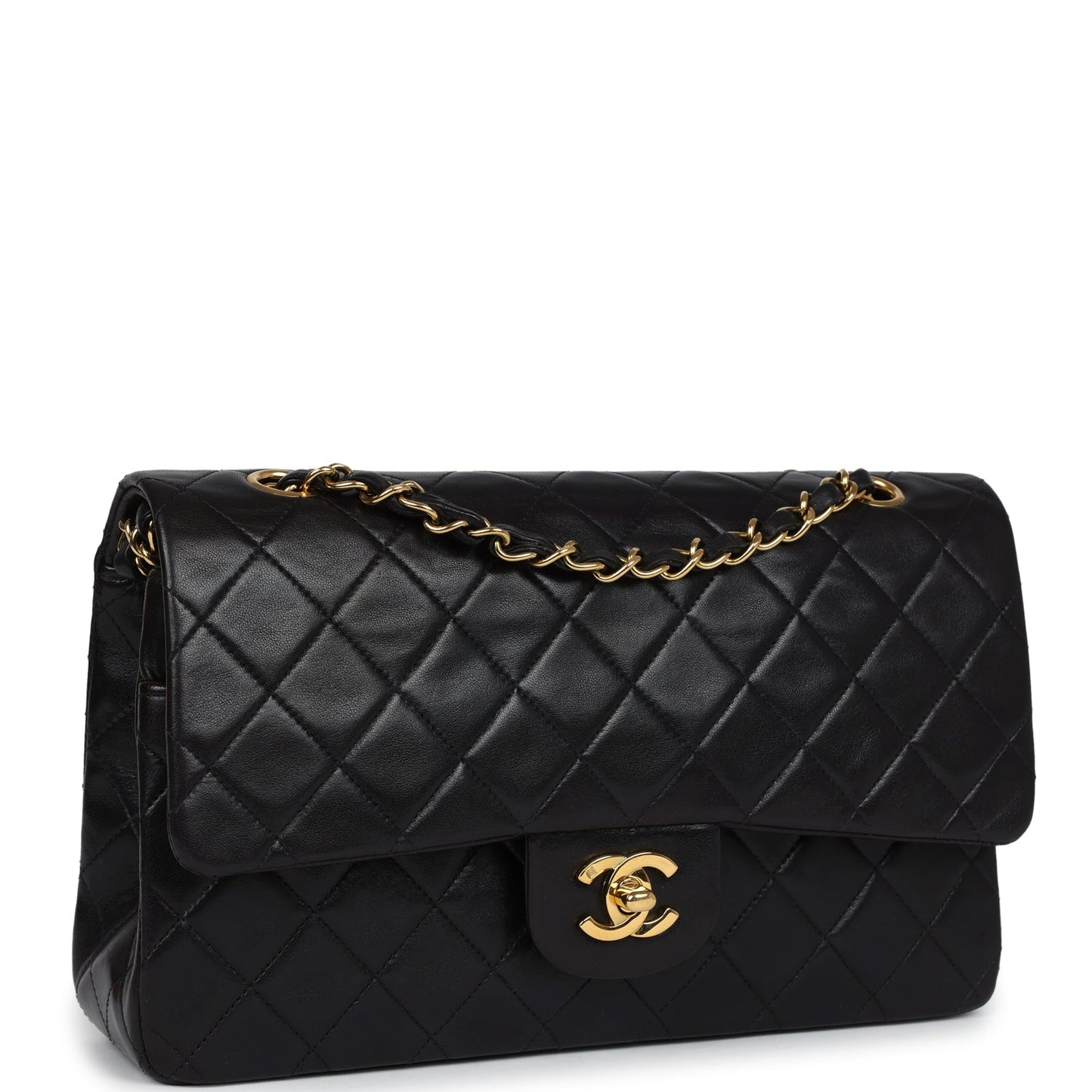 Vintage Chanel Medium Classic Double Flap Black Lambskin Gold Hardware