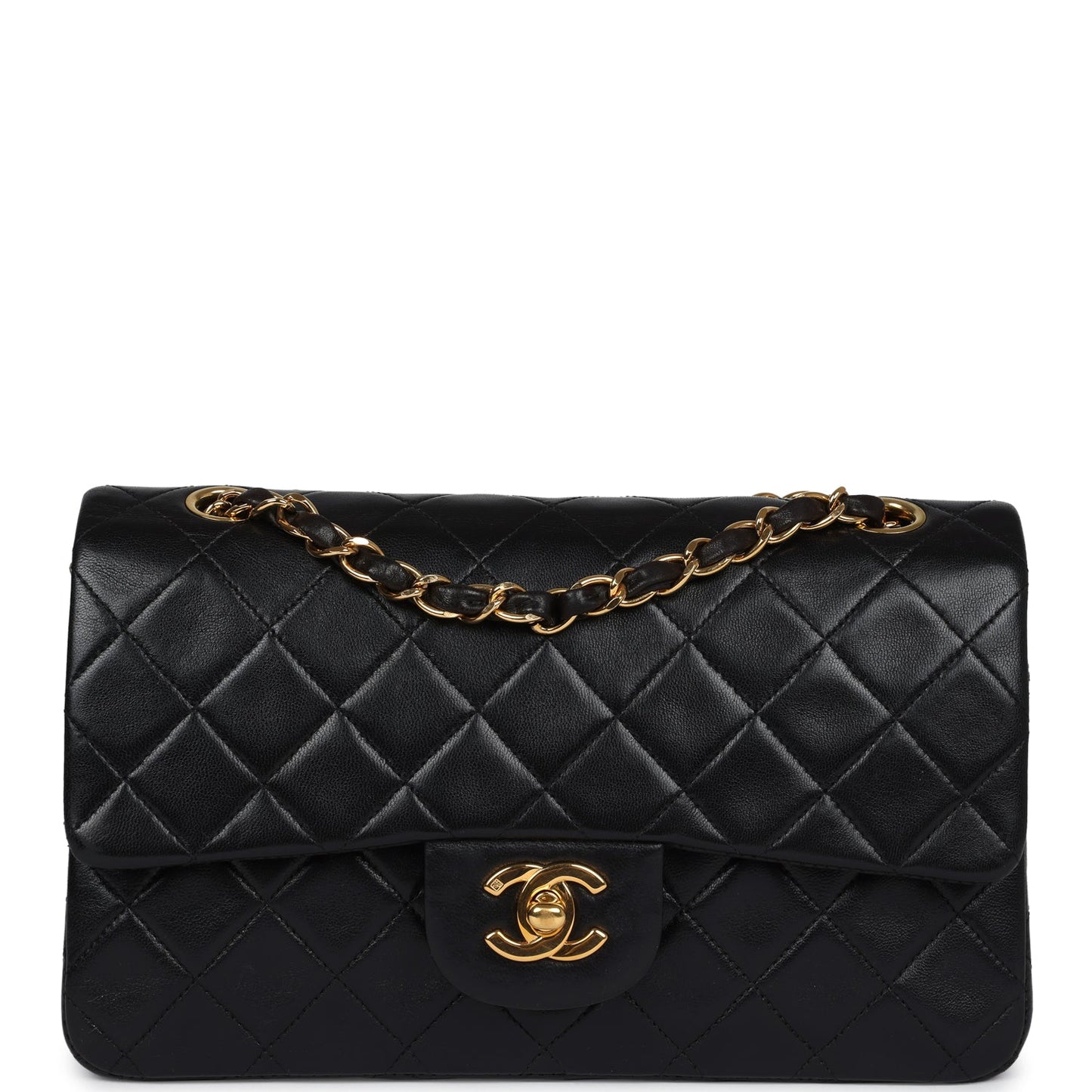 Vintage Chanel Small Classic Double Flap Black Lambskin Gold Hardware