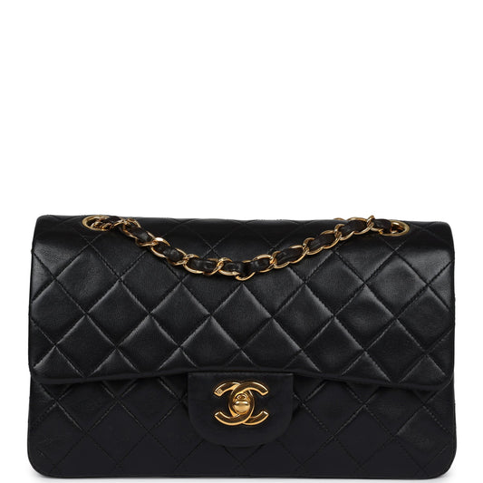 Vintage Chanel Small Classic Double Flap Black Lambskin Gold Hardware