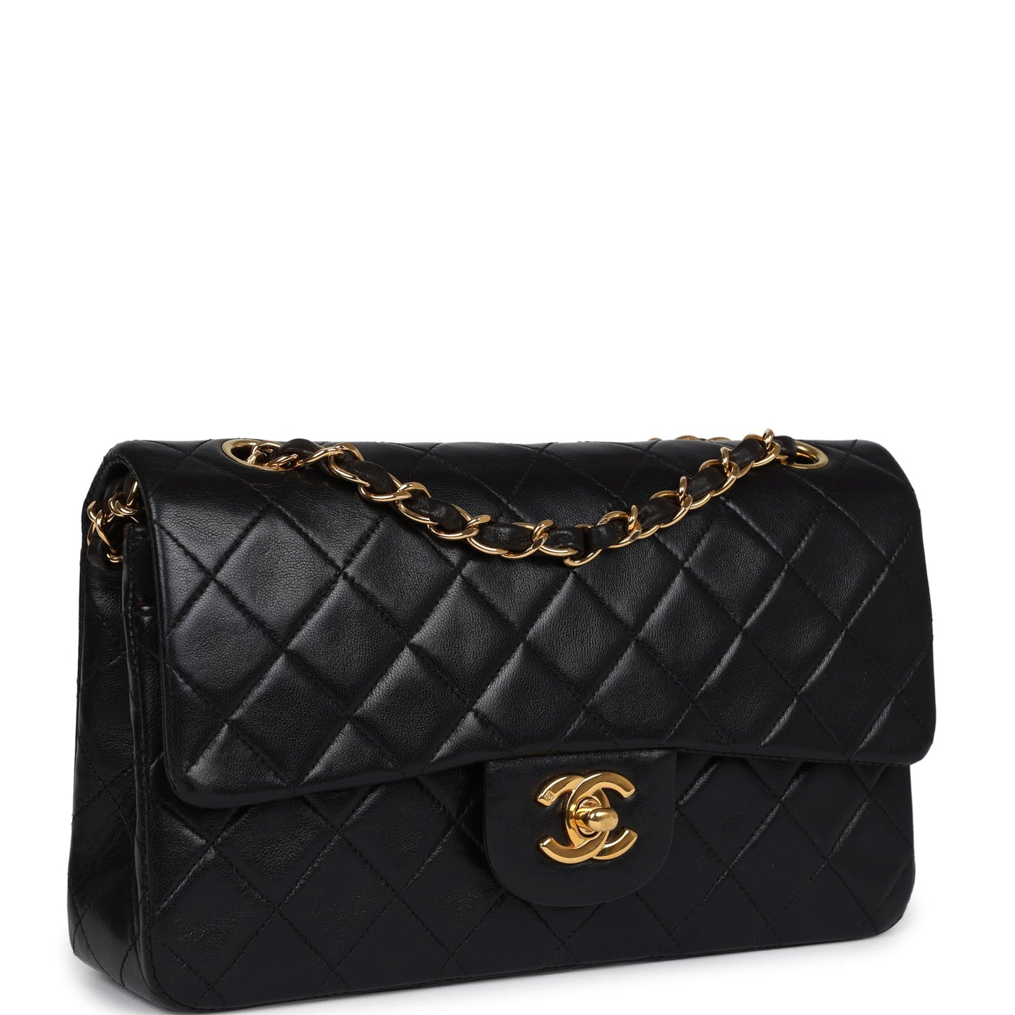 Vintage Chanel Small Classic Double Flap Black Lambskin Gold Hardware