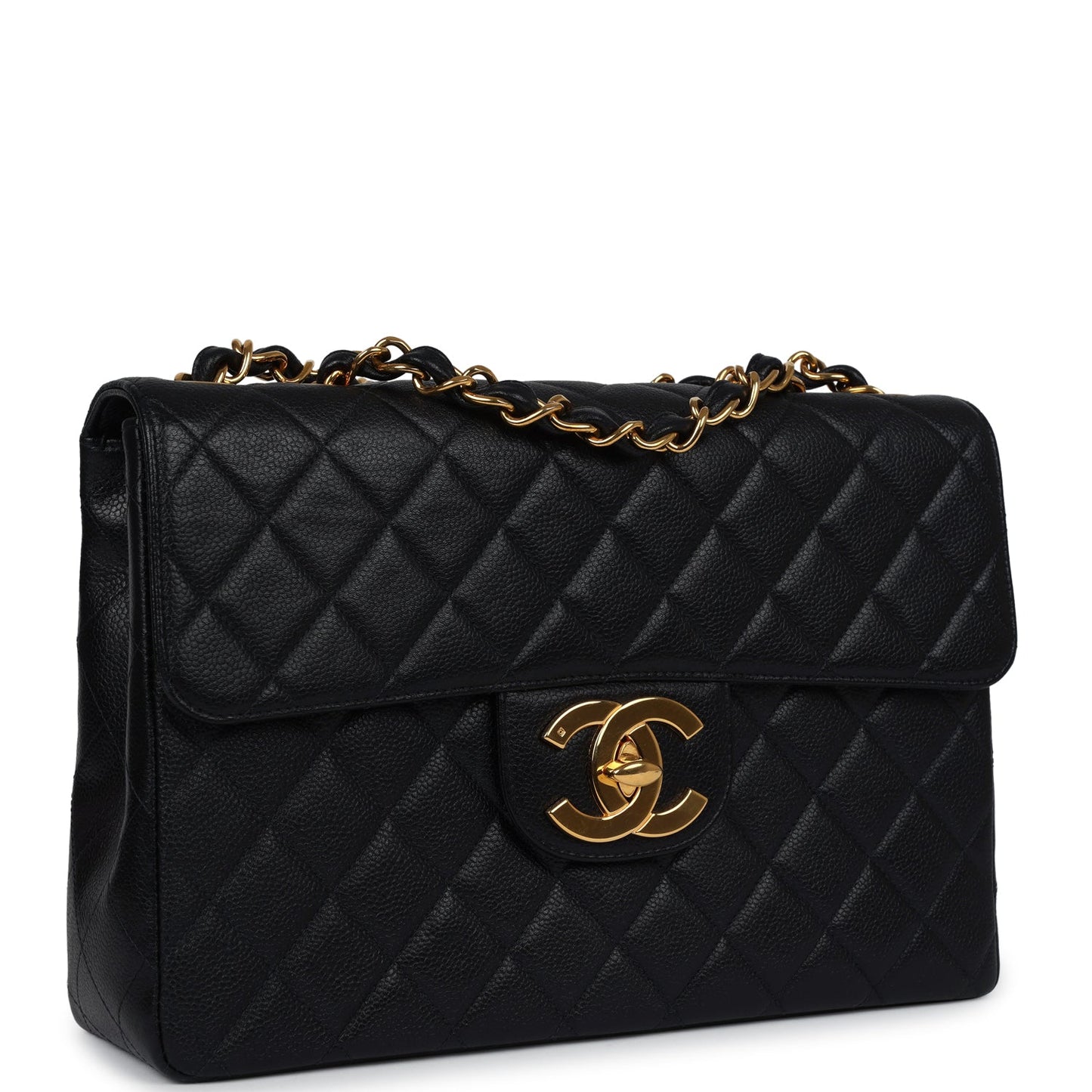 Vintage Chanel Jumbo Single Flap Bag Black Caviar Gold Hardware