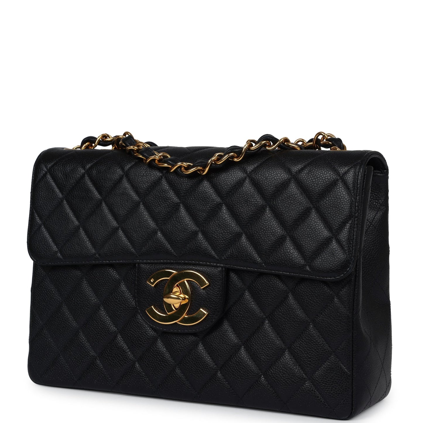 Vintage Chanel Jumbo Single Flap Bag Black Caviar Gold Hardware