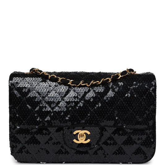 Vintage Chanel Small Flap Bag Black Sequin Gold Hardware - Bob Flawless Skincare 