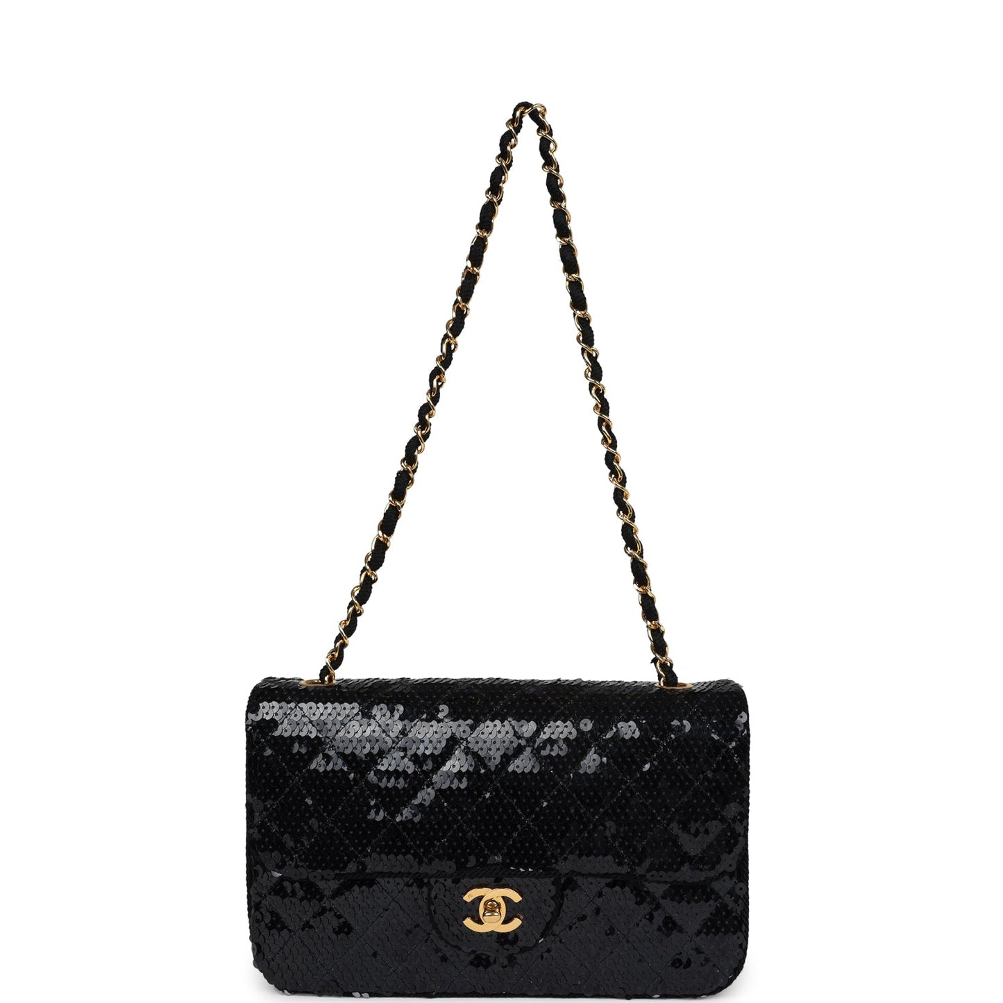 Vintage Chanel Small Flap Bag Black Sequin Gold Hardware - Bob Flawless Skincare 