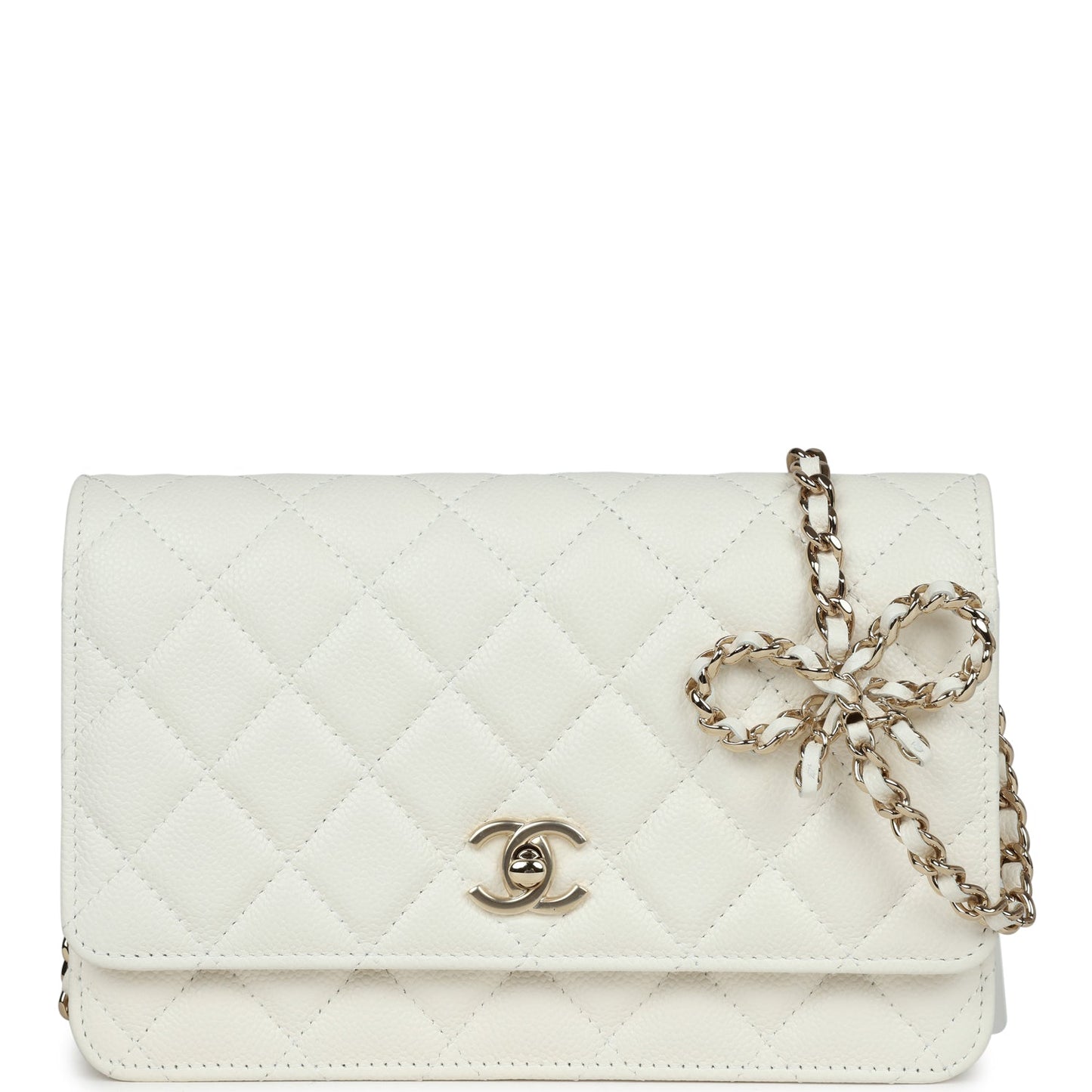 Chanel Classic Wallet on Chain WOC Bow White Caviar Gold Hardware