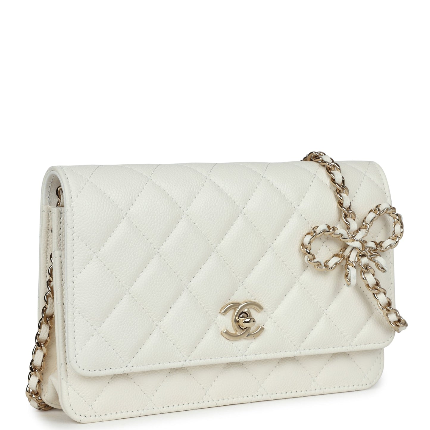 Chanel Classic Wallet on Chain WOC Bow White Caviar Gold Hardware