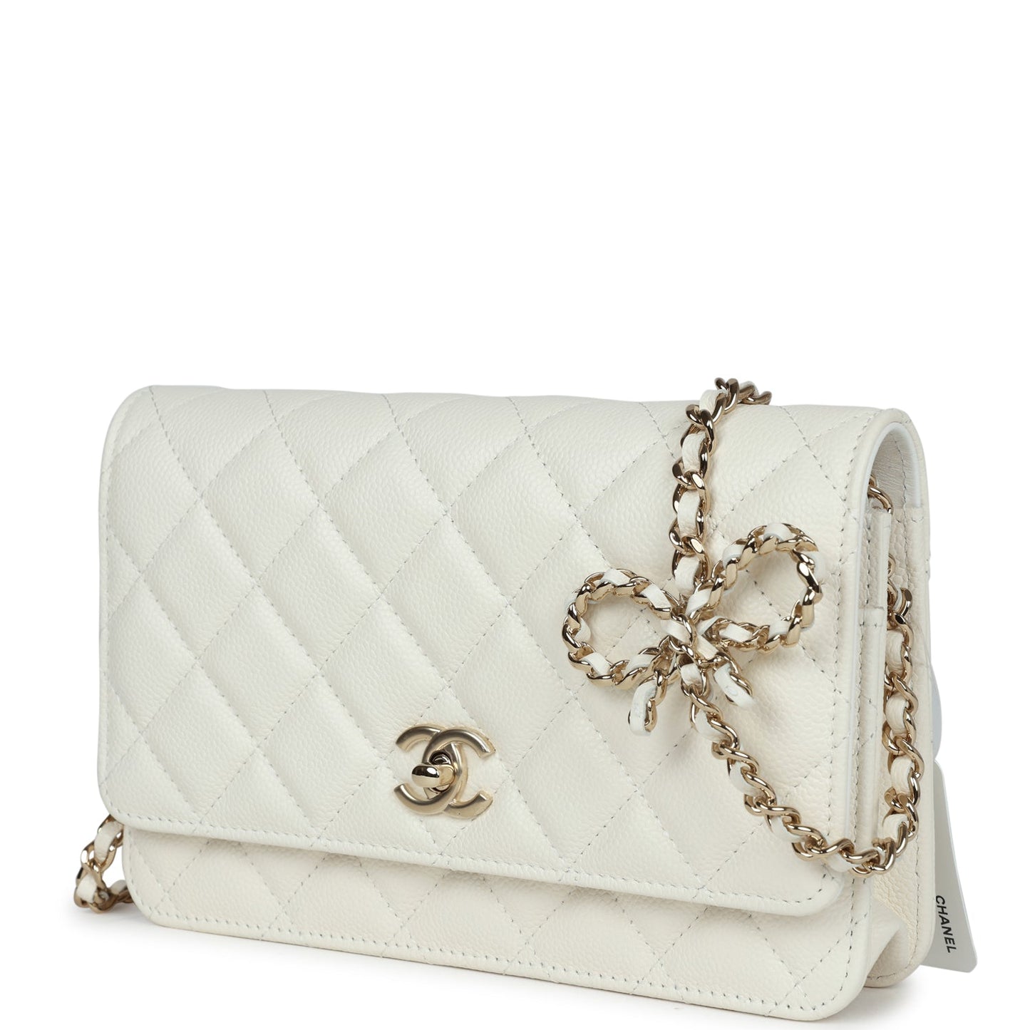 Chanel Classic Wallet on Chain WOC Bow White Caviar Gold Hardware