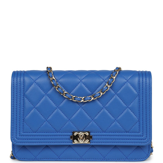 Chanel Boy Wallet On Chain WOC Electric Blue Lambskin Light Gold Hardware