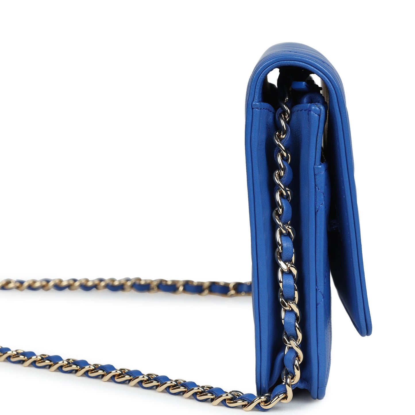 Chanel Boy Wallet On Chain WOC Electric Blue Lambskin Light Gold Hardware