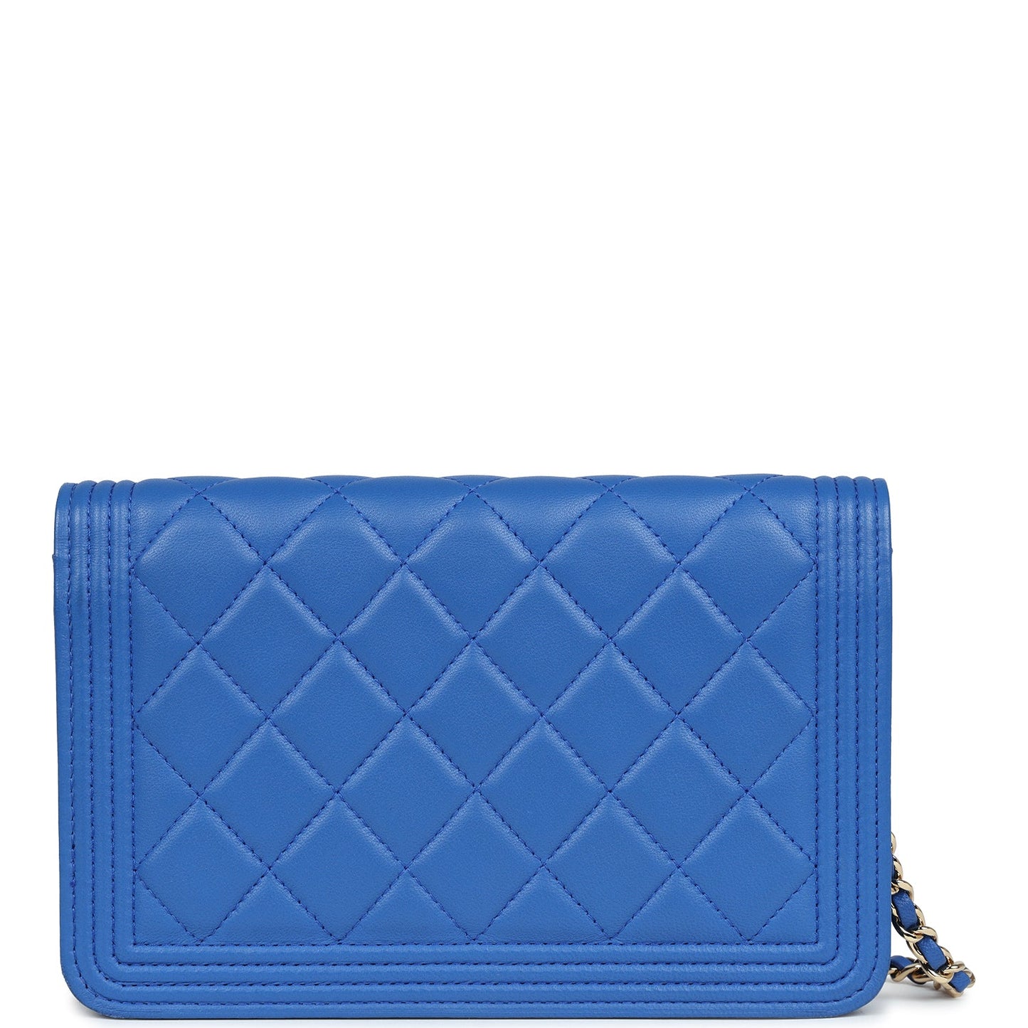 Chanel Boy Wallet On Chain WOC Electric Blue Lambskin Light Gold Hardware