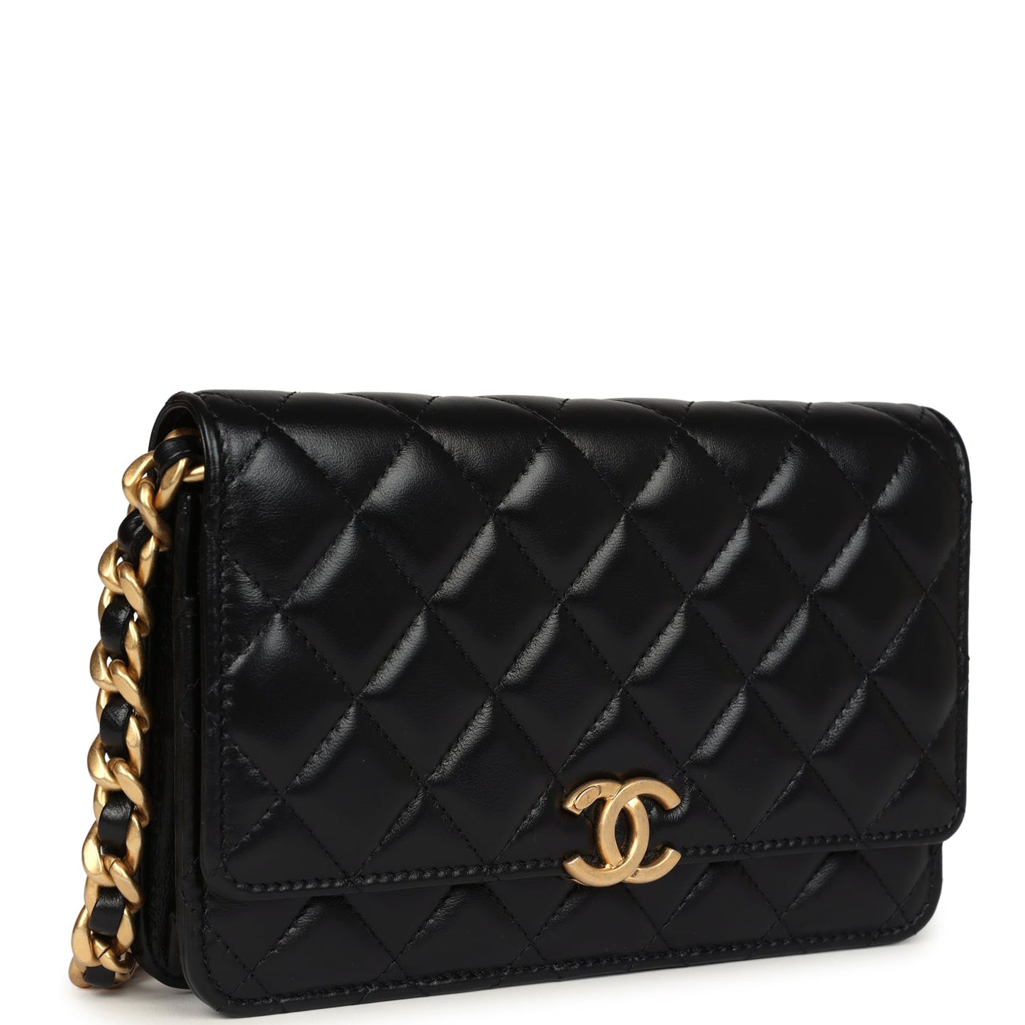 Chanel Wallet On Chain WOC Black Lambskin Brushed Gold Hardware