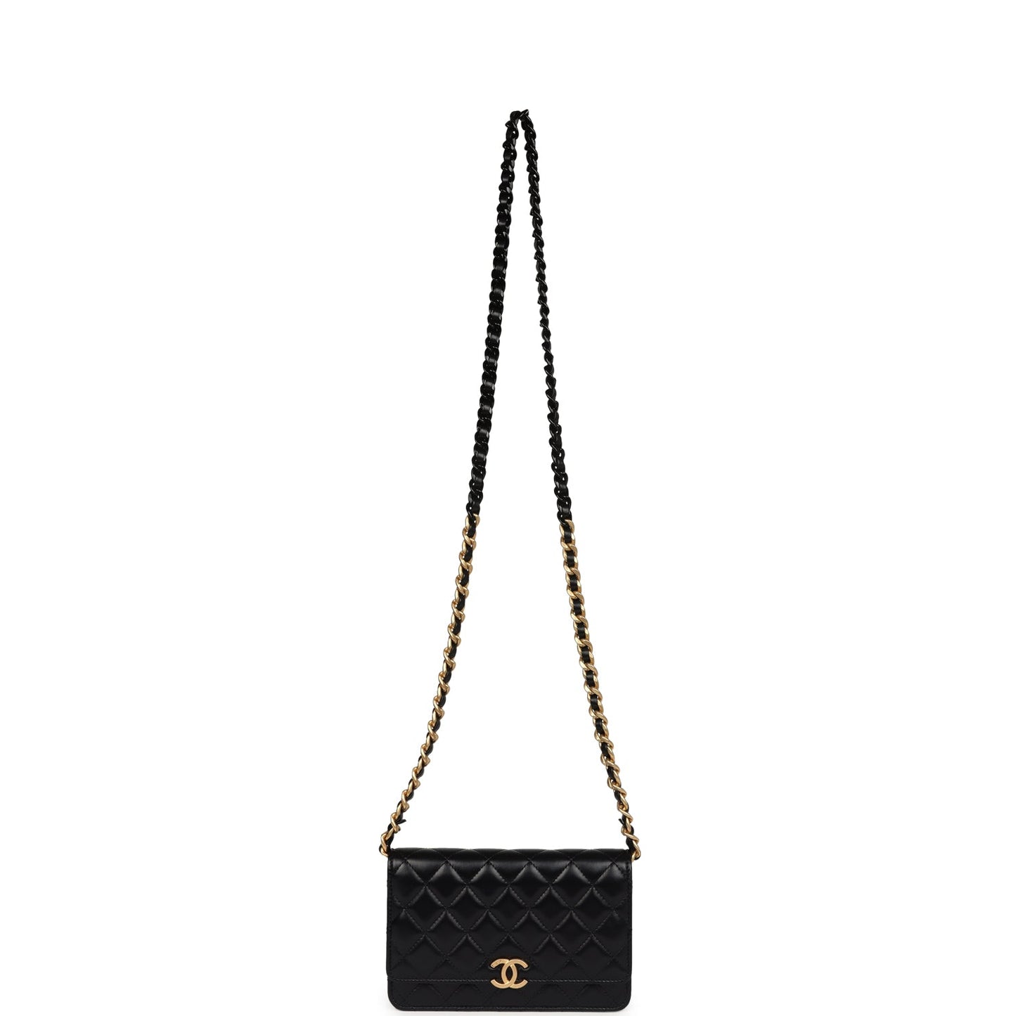 Chanel Wallet On Chain WOC Black Lambskin Brushed Gold Hardware