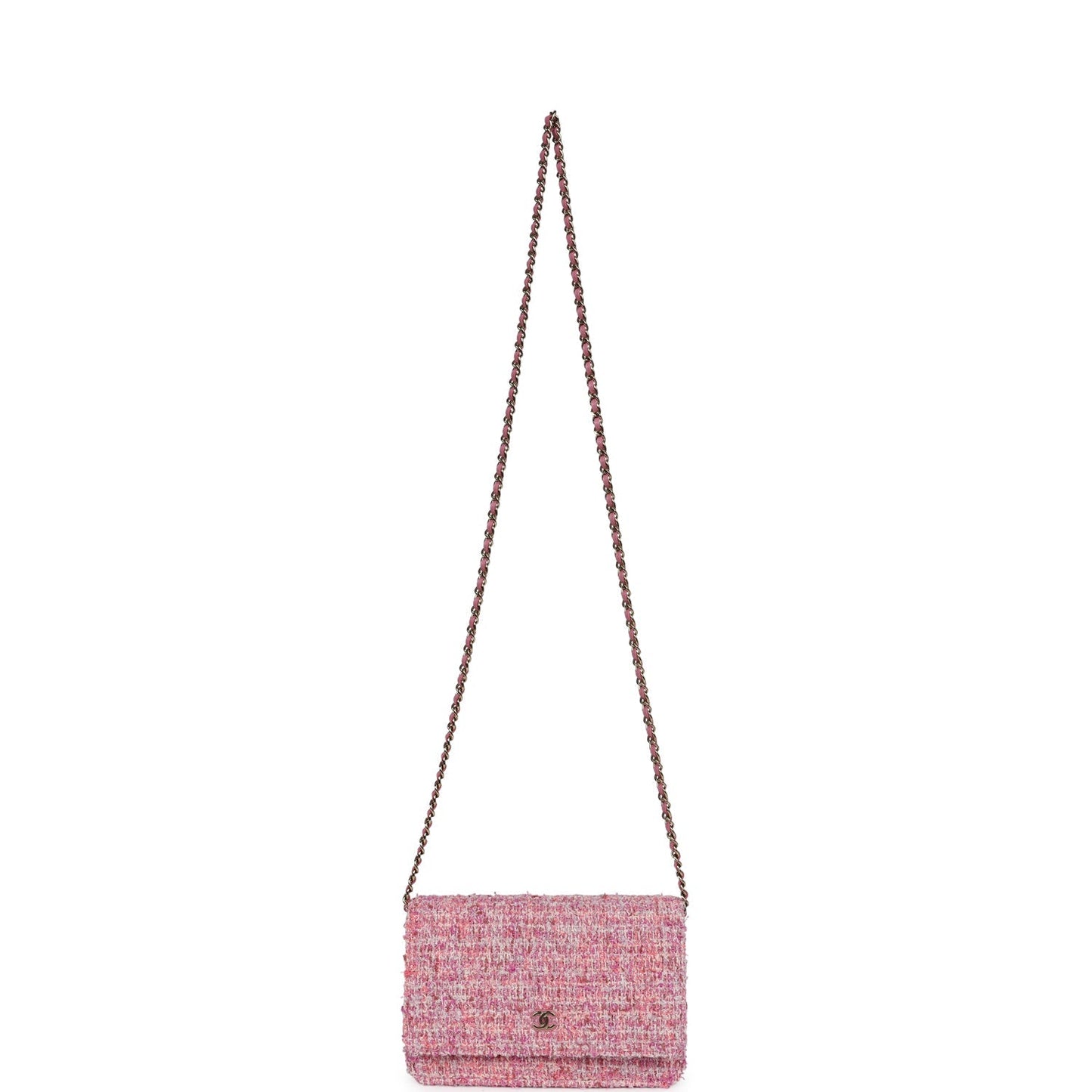 Chanel Wallet On Chain WOC Pink Multicolored Tweed Gold Hardware