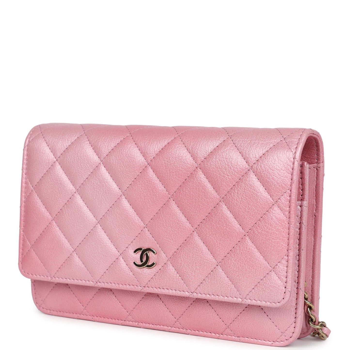 Chanel Wallet On Chain WOC Pearly Pink Iridescent Calfskin Gold Hardware