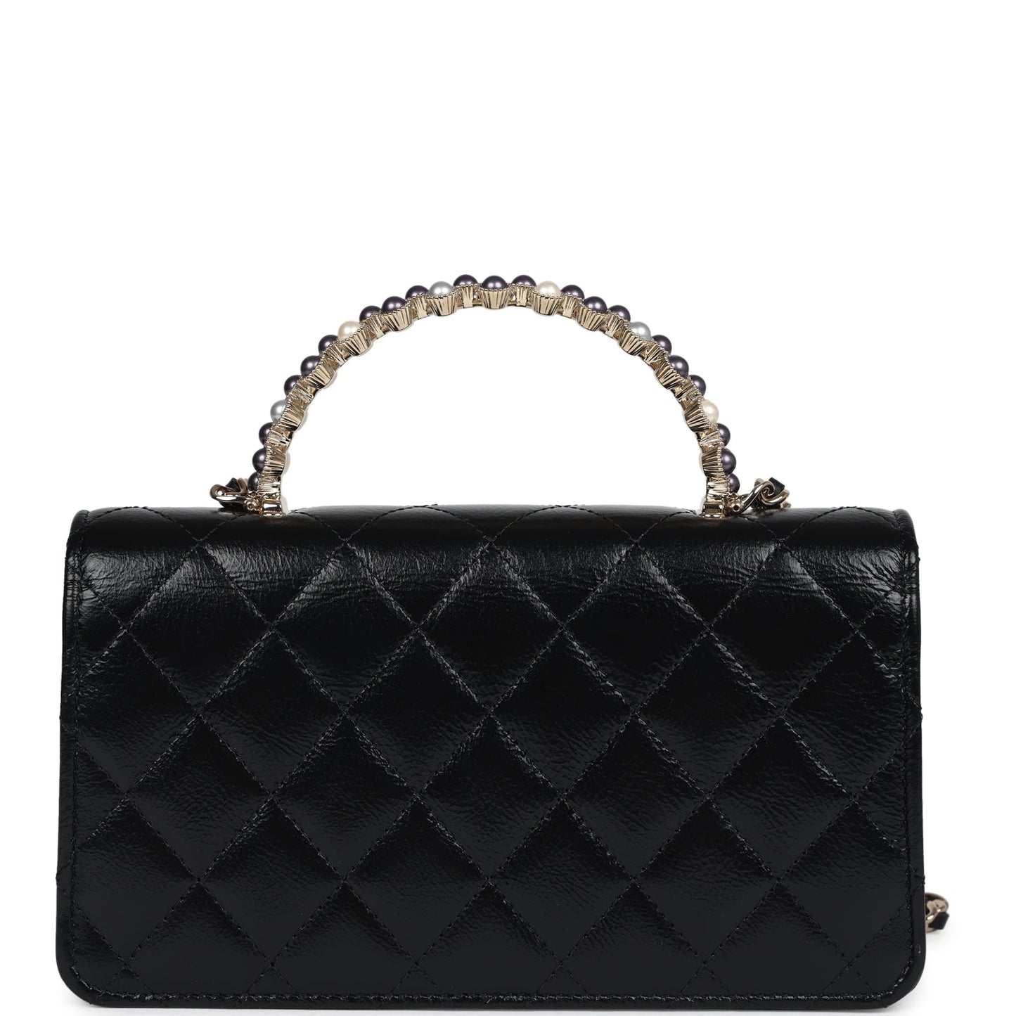 Chanel Pearl Top Handle Wallet on Chain WOC Black Shiny Aged Calfskin Light Gold Hardware