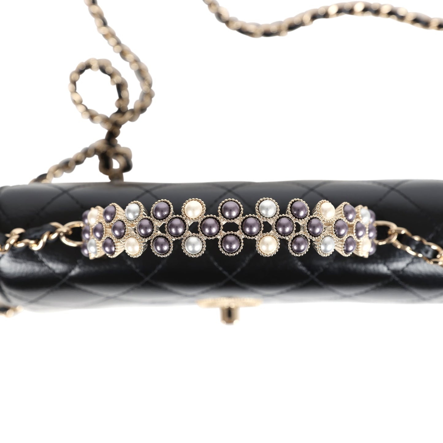 Chanel Pearl Top Handle Wallet on Chain WOC Black Shiny Aged Calfskin Light Gold Hardware