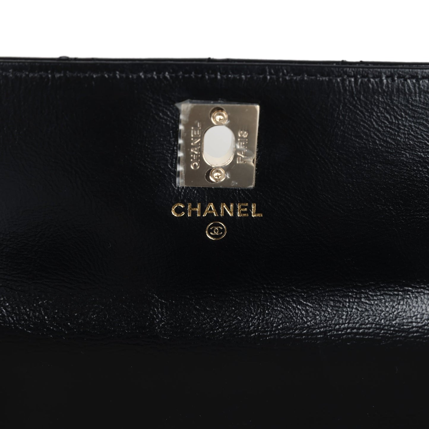 Chanel Pearl Top Handle Wallet on Chain WOC Black Shiny Aged Calfskin Light Gold Hardware