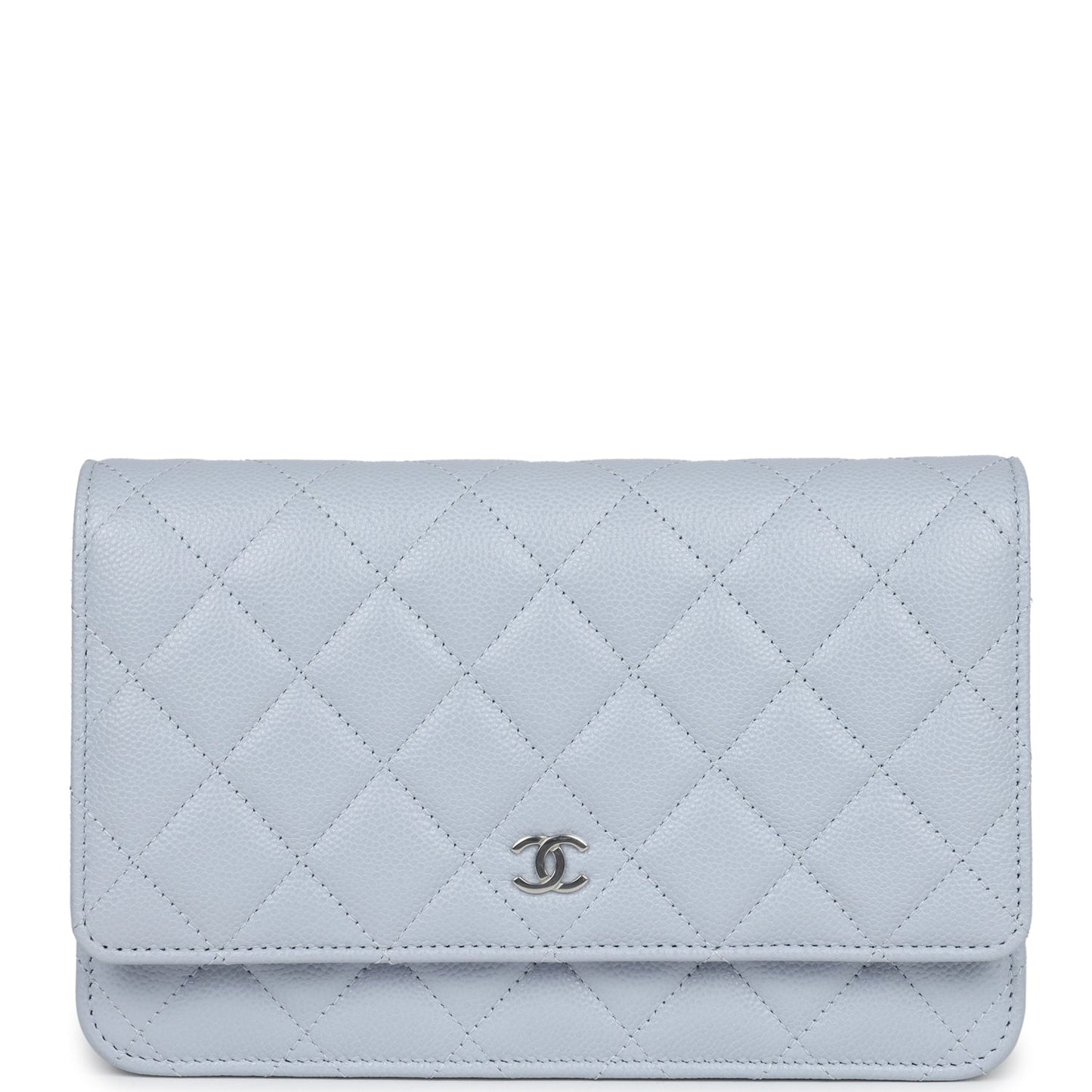 Chanel Wallet On Chain WOC Light Grey Shiny Caviar Silver Hardware